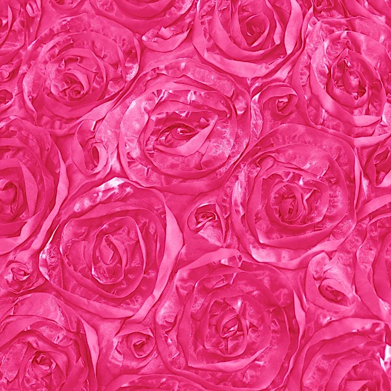 BalsaCircle 90x132 Inch Fuchsia Pink Satin Tablecloth with Raised Rosette Embroidery - Elegant Rectangle Table Cover for Wedding, Party, Banquet & Formal Dining Room Decor