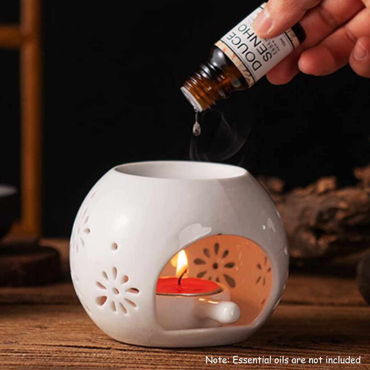 Premium Ceramic Essential Oil Burner & Tealight Candle Holder - Aromatherapy Diffuser with Candle Spoon for Home, Bedroom, Office - Perfect for Relaxation, Meditation & Romantic Ambience - Ideal Gift for Holidays & Special Occasions