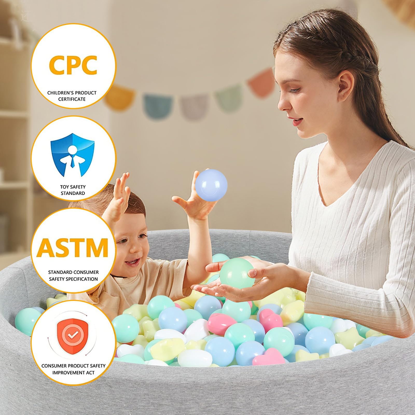 Non-Toxic Phthalate & BPA Free Crush Proof Plastic Ball Pit Balls - 100/200/500/1000 Pack for Toddlers & Kids with Storage Bag - Indoor/Outdoor Play, Birthday Parties, Daycare Centers, Sensory Play & Pool Fun