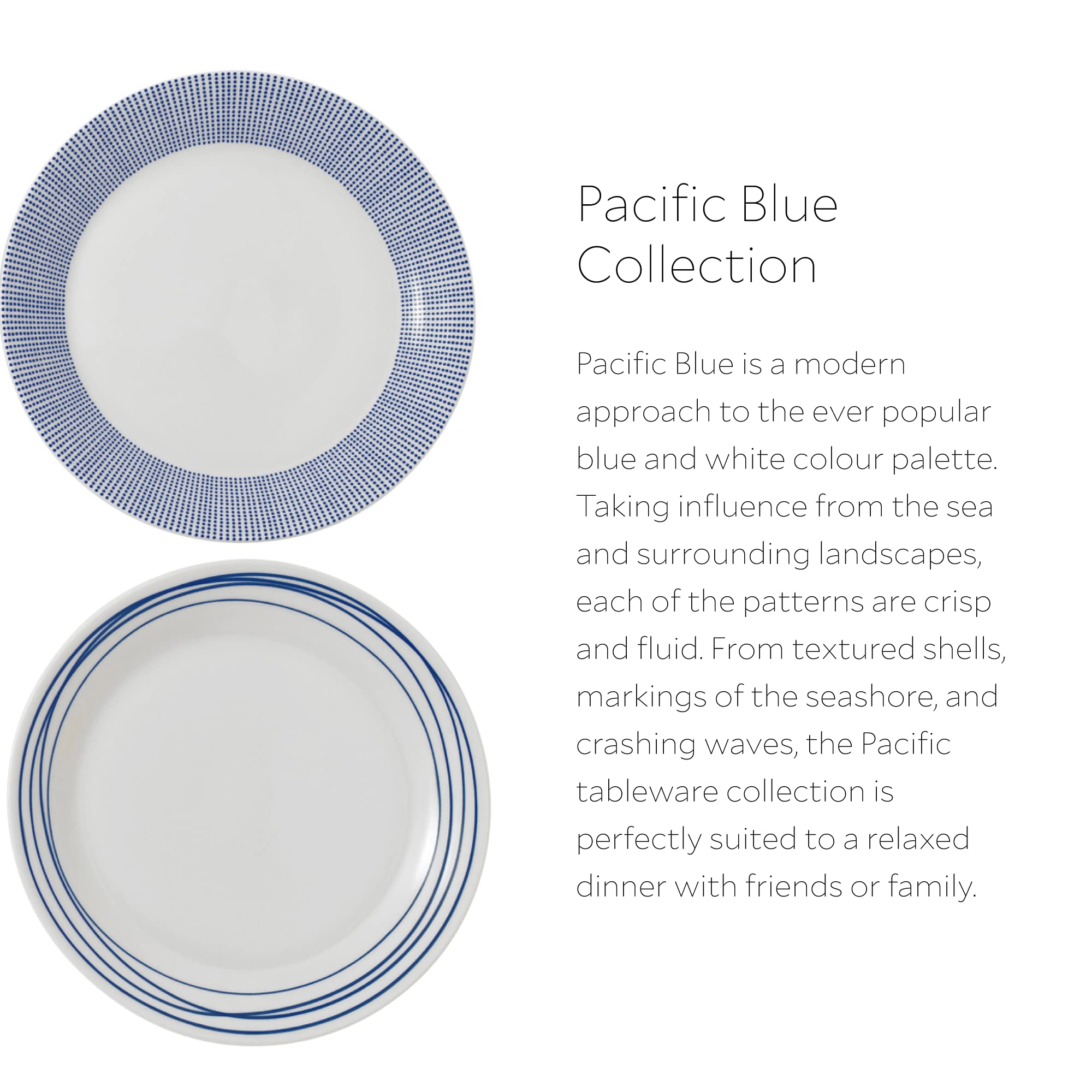 Royal Doulton Pacific Mixed Patterns Dinner Plates 11.4 Inch - Blue and White Ceramic Plates Set of 6 - Elegant Dinnerware for Formal Dining, Parties & Home Decor