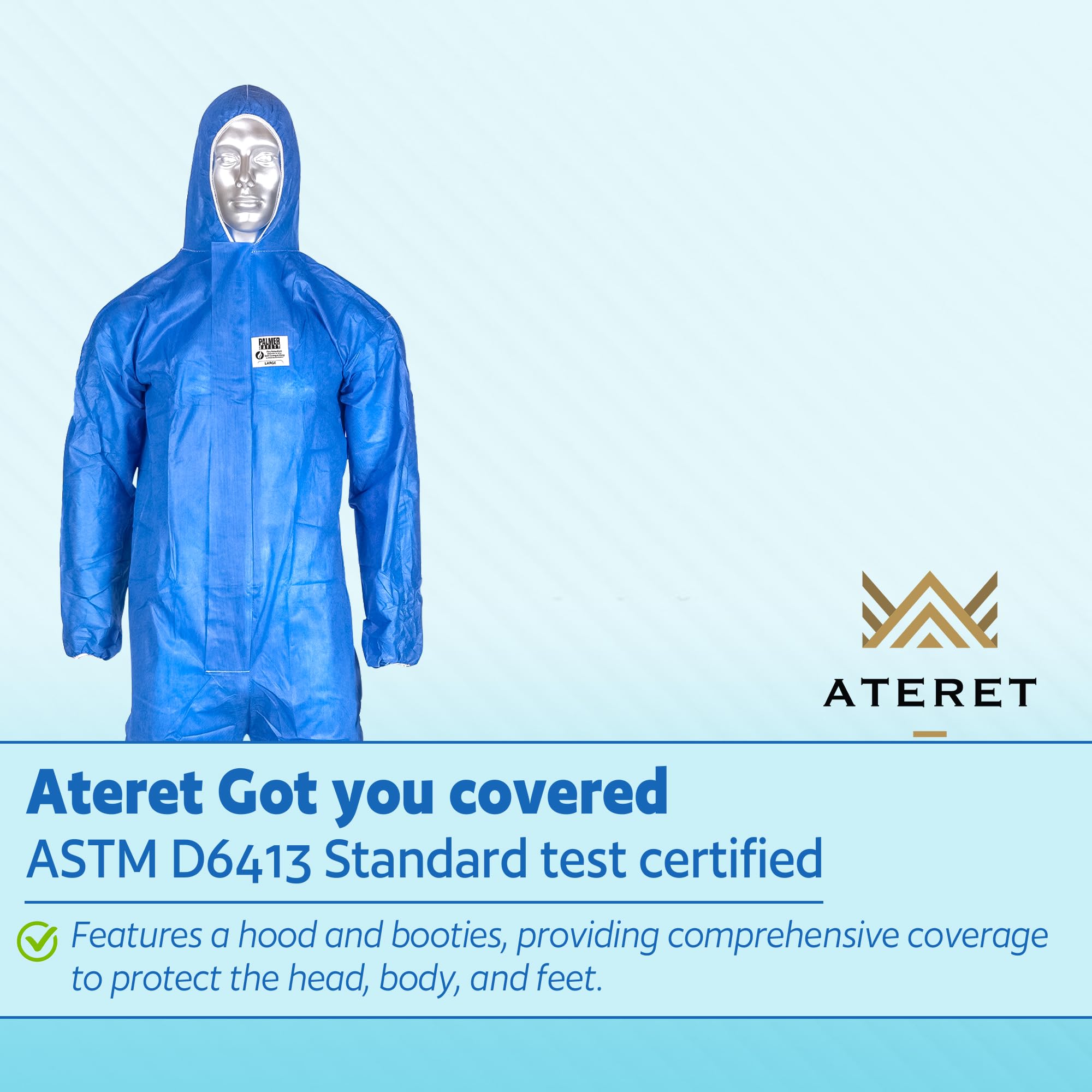 ATERET Disposable Coveralls 25 Pack - Blue Fire Retardant Protective Suit with Attached Hood | Full Body Protection for Oil & Gas Workers, Chemical Handling, Industrial Safety & Hazardous Environments
