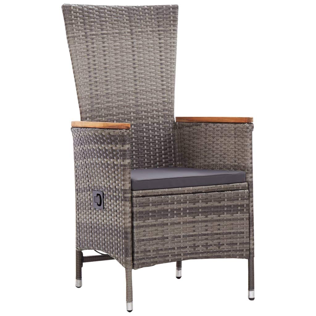 Premium 3-Piece Patio Dining Set with Reclining Chairs - Waterproof PE Rattan Outdoor Furniture Set in Gray & Black - Easy-Clean Glass Table & Thick Cushions for Backyard, Garden, Poolside or Balcony Relaxation