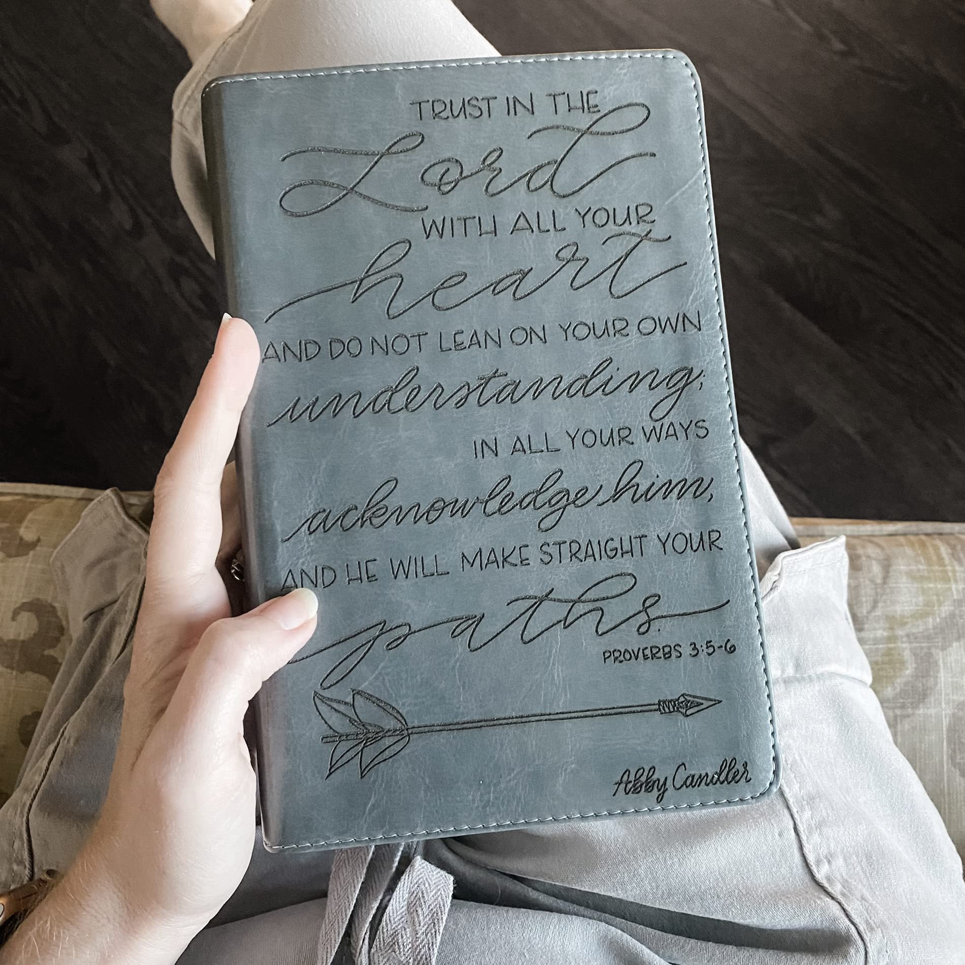 Hand Lettered & Laser Engraved ESV Bible - Gray TruTone Leather Cover Study Bible for Students | Personalized Gift with Custom Name Engraving | Perfect for Graduation, Confirmation & Daily Devotion