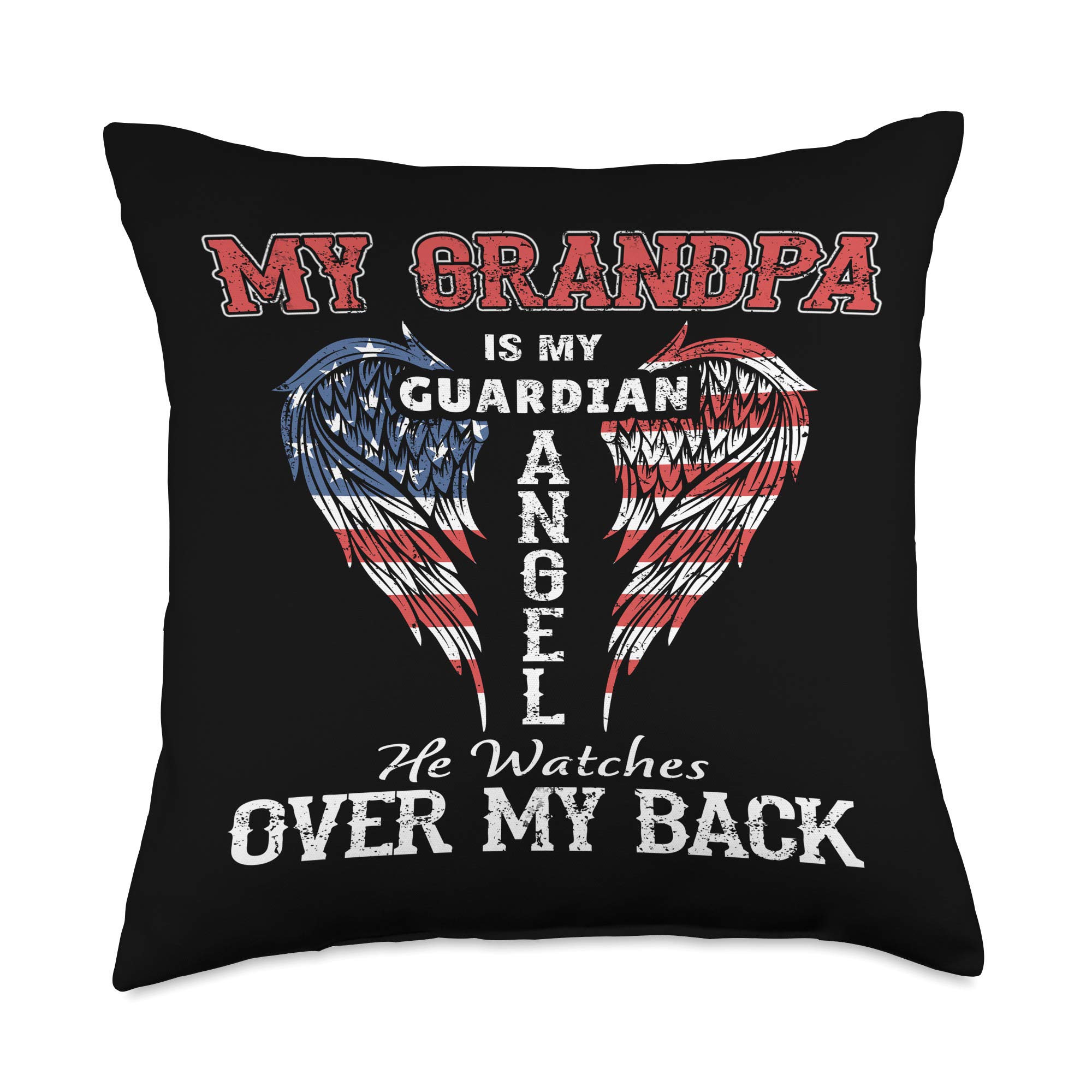 Angel Wings & Big Red Heart Throw Pillow - 18x18 Inch Multicolor Decorative Cushion for Father's Day, Grandpa Gift, Home Decor | Perfect for Sofa, Bed, Nursery & Guardian Angel Theme Rooms