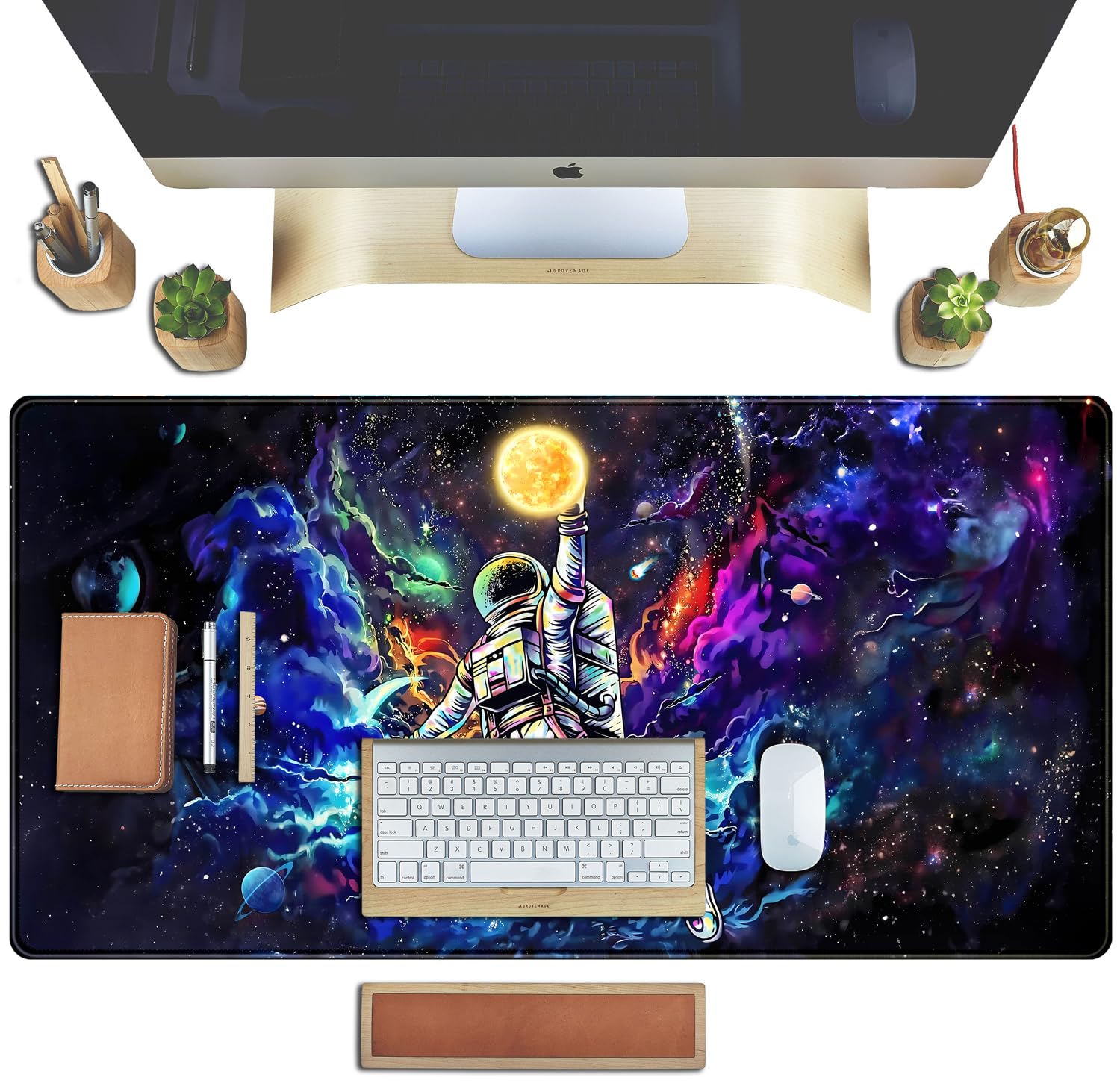 Galaxy Gaming Mouse Pad for Boys - Astronaut & Space Themed Desk Mat, 31.5x15.7 Inch Large Mousepad with Stitched Edges - Perfect for Gaming, Office & School Computer Setup