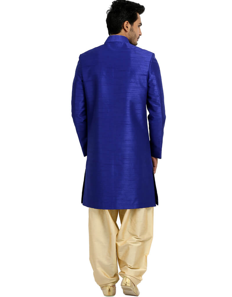 Premium Blue Indo-Western Raw Silk Dhoti - Traditional Indian Men's Bottom Wear for Weddings, Festivals & Cultural Events