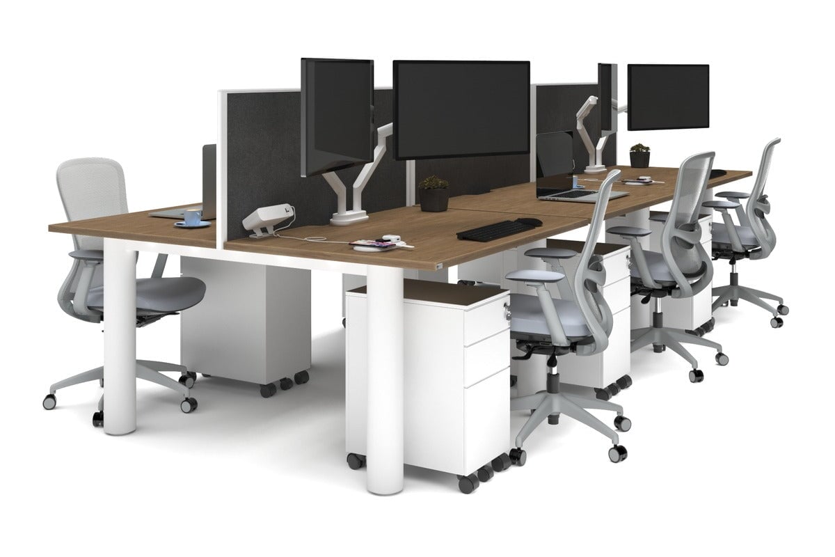 Quadro Cylinder Leg 6-Person Office Workstation Desk [1200L x 700W] - Modern Office Furniture for Collaborative Workspaces & Open Plan Offices