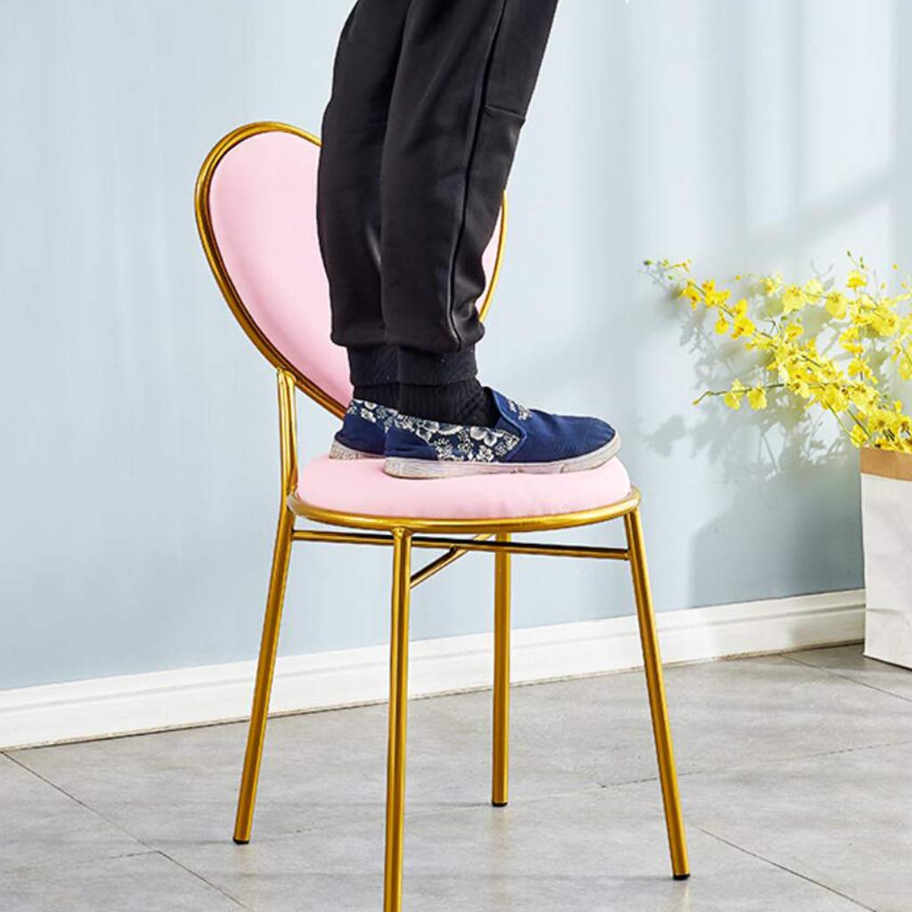 Heart-Shaped Makeup Stool - Blue PU Leather Dressing Chair with Golden Metal Legs for Girls Bedroom, Vanity Table & Dining Room Decor