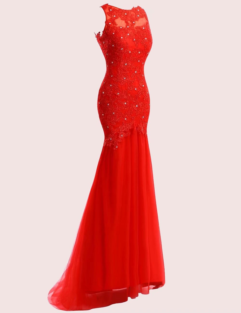 Elegant Women's Tulle Beaded Mermaid Dress with Lace - Long Prom Evening Cocktail Gown for Formal Events & Special Occasions