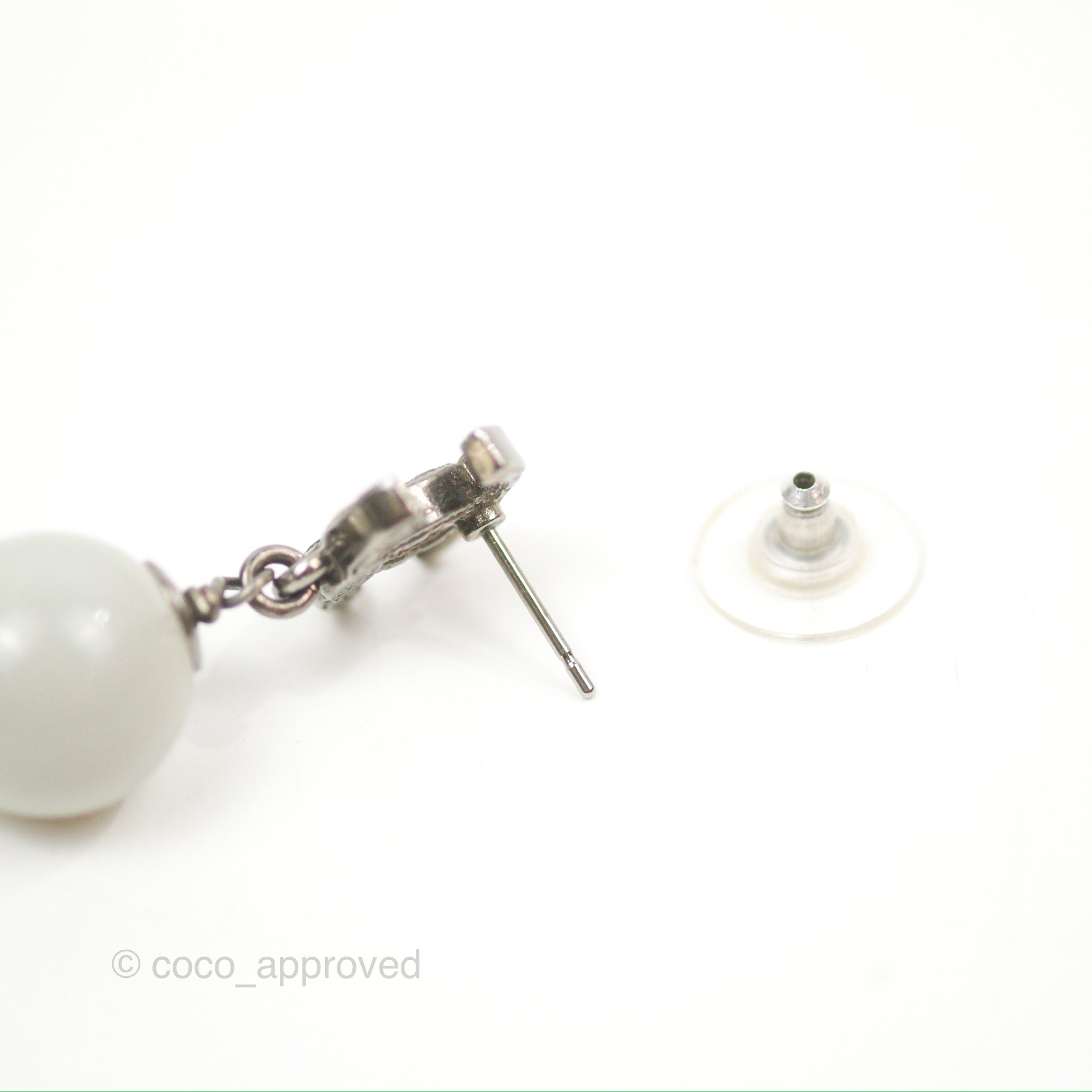 Chanel CC Pearl Drop Earrings in Gun Metal - Luxury Fashion Jewelry for Women | Perfect for Parties, Weddings & Special Occasions