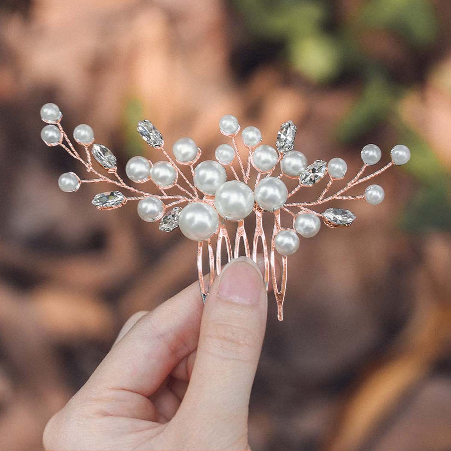 Elegant Pearl Flower Wedding Hair Comb with Rhinestones - Bridal Hair Accessories for Brides & Bridesmaids (Rose) | Perfect for Weddings, Prom, Formal Events & Special Occasions