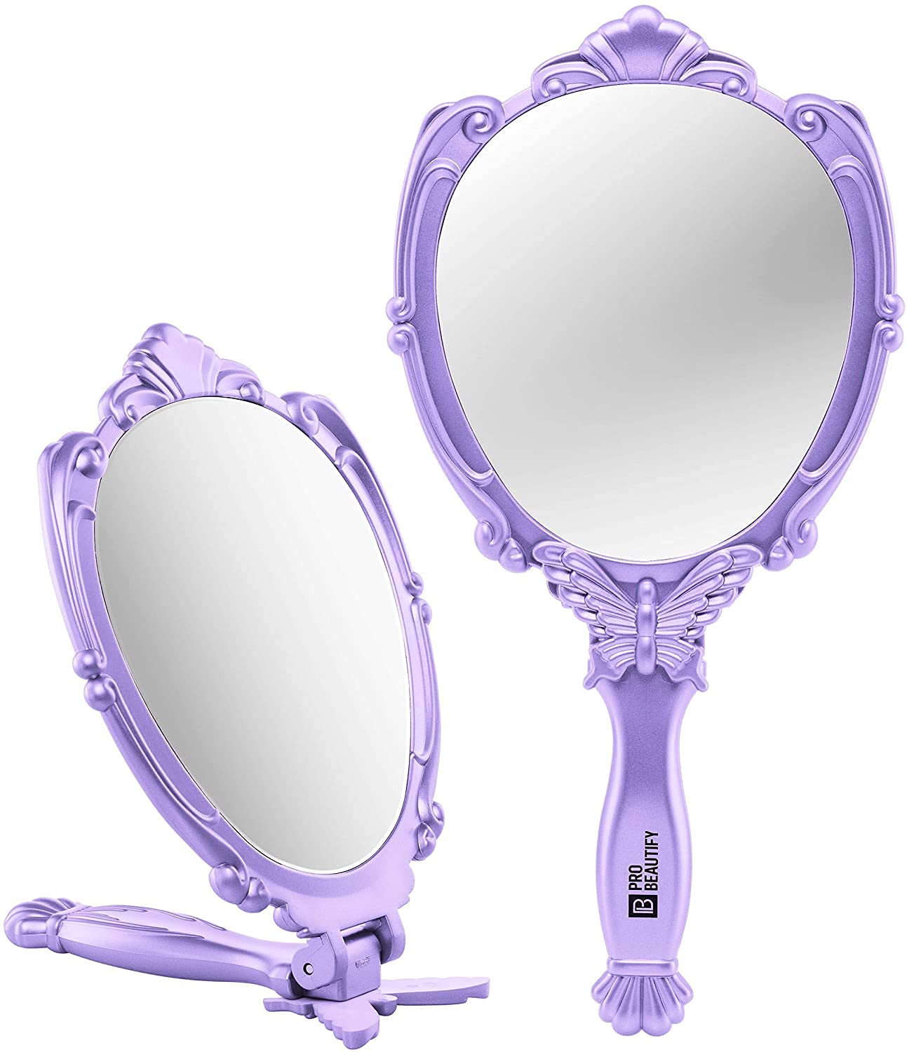 Butterfly Design Handheld Mirror with Handle - 180 Degree Folding Portable Makeup Mirror for Travel & Home Use - Lightweight Decorative Vanity Mirror (Lavender) - Perfect for Makeup, Hair Styling & Compact Storage