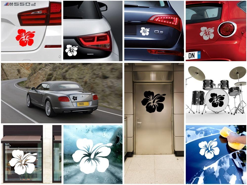 Hibiscus Flower Decals - Waterproof Vinyl Stickers for Cars, Tablets, Laptops - 3 x 2.66 Inch White Racing Decals - Perfect for Vehicle Customization, DIY Crafts & Hobby Projects