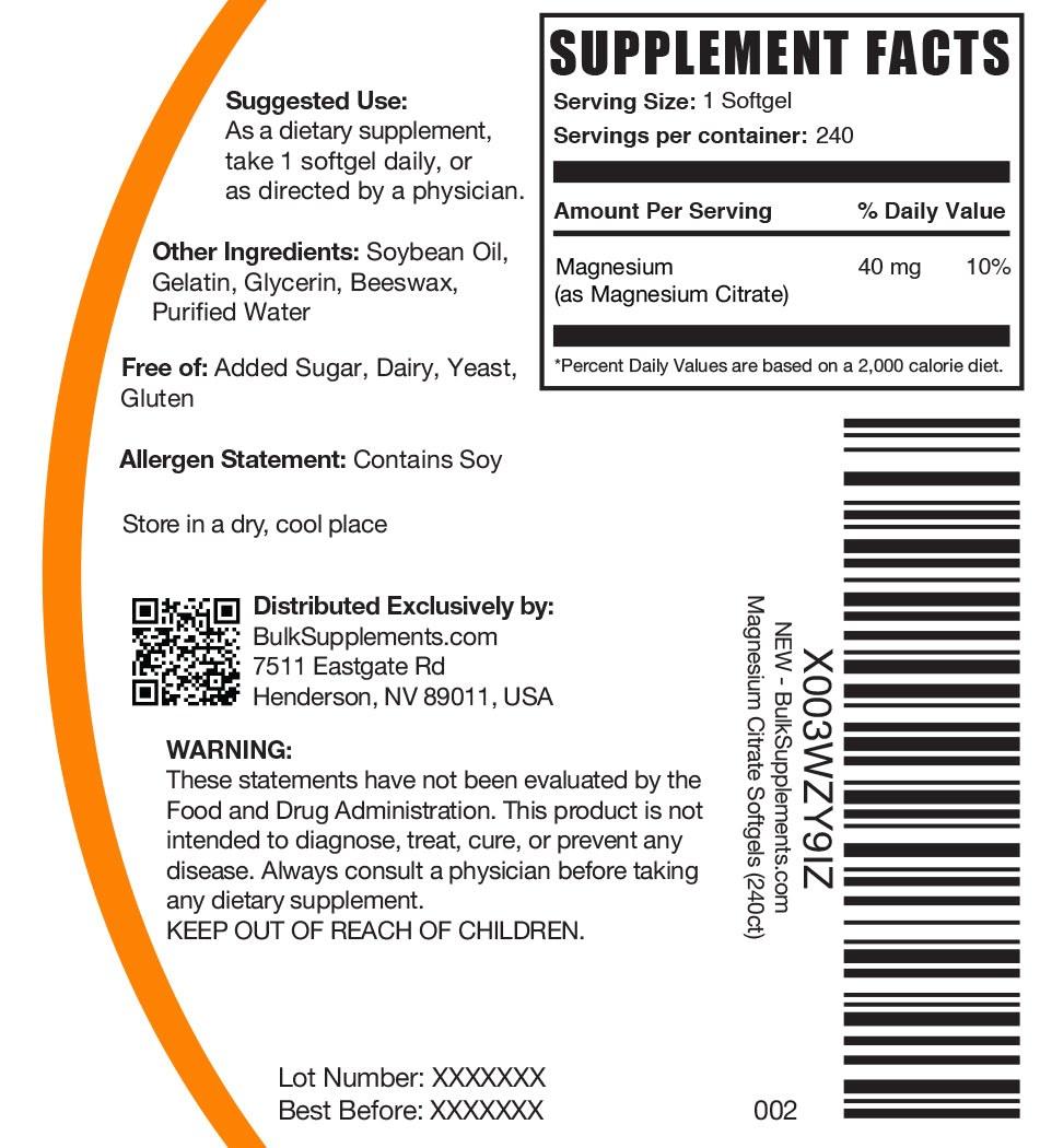 Premium Magnesium Citrate Softgels for Better Sleep, Muscle Recovery & Stress Relief – Vegan, Non-GMO, Easy-to-Swallow Capsules for Adults – Use Before Bed or Post-Workout