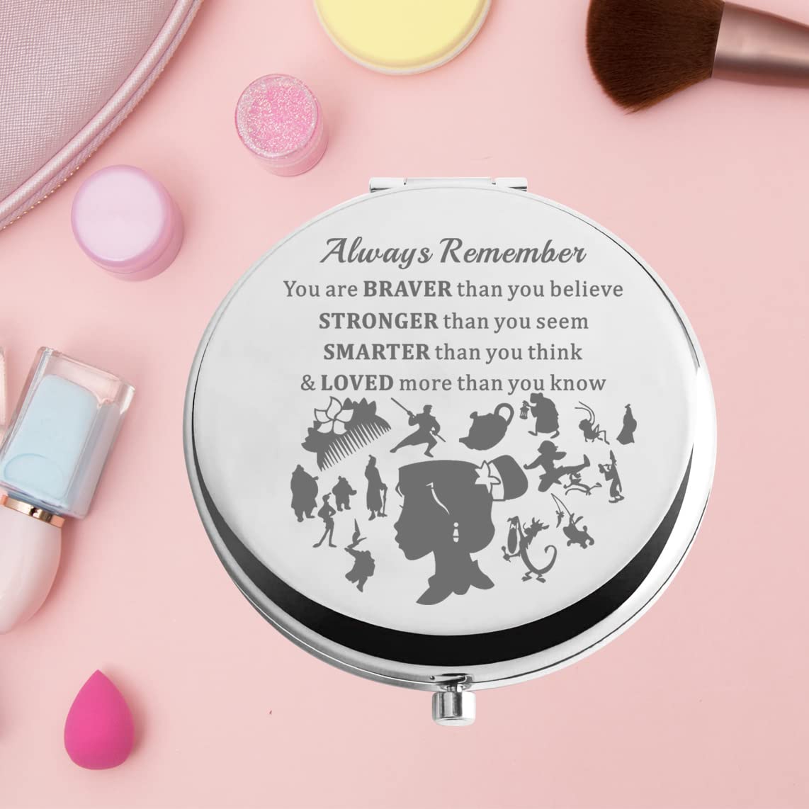 KEYCHIN Heronine Princess & Dragon Themed Pocket Mirror - Inspirational Compact Makeup Mirror with 'You Are Braver Stronger Smarter' Quote | Perfect Gift for Fantasy Fans, Cosplay Lovers & Daily Makeup Touch-Ups (MLAN Mirror-S)
