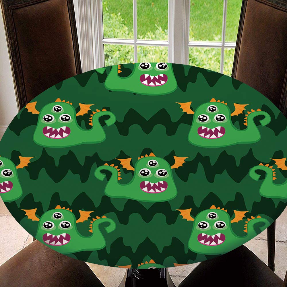 Elastic Edged Round Table Cover - Waterproof Tablecloth with Creative Creeping Design, Fits 43