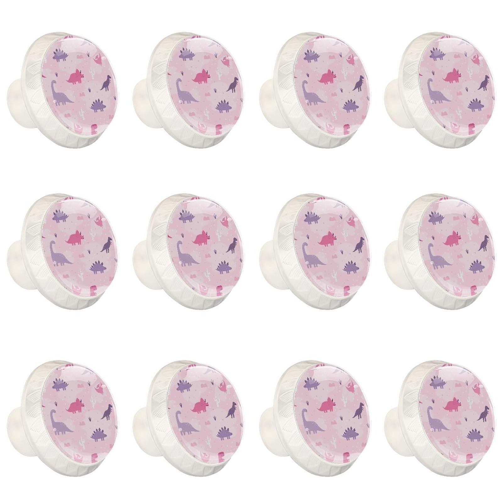 12 Pcs Crystal Glass Dinosaur Drawer Knobs - Pink & Purple Pastel for Home & Office Decor