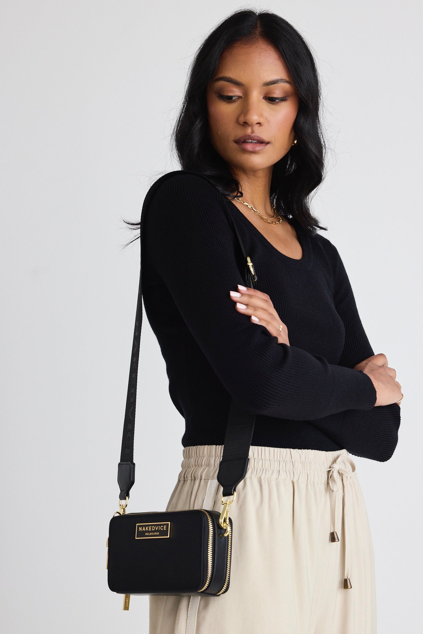 Lexie Gold Hardware Black Nylon Crossbody Bag - Stylish & Durable for Work, Travel & Everyday Use