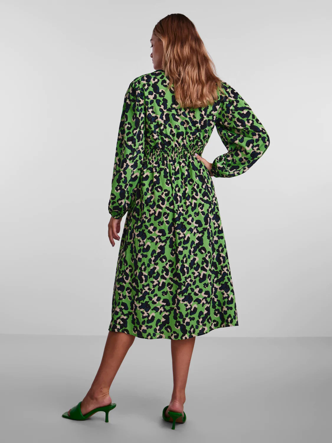Erinn Midi Dress - Green Grass & Leo Print Floral Summer Dress for Women | Perfect for Beach Vacations, Garden Parties & Date Nights