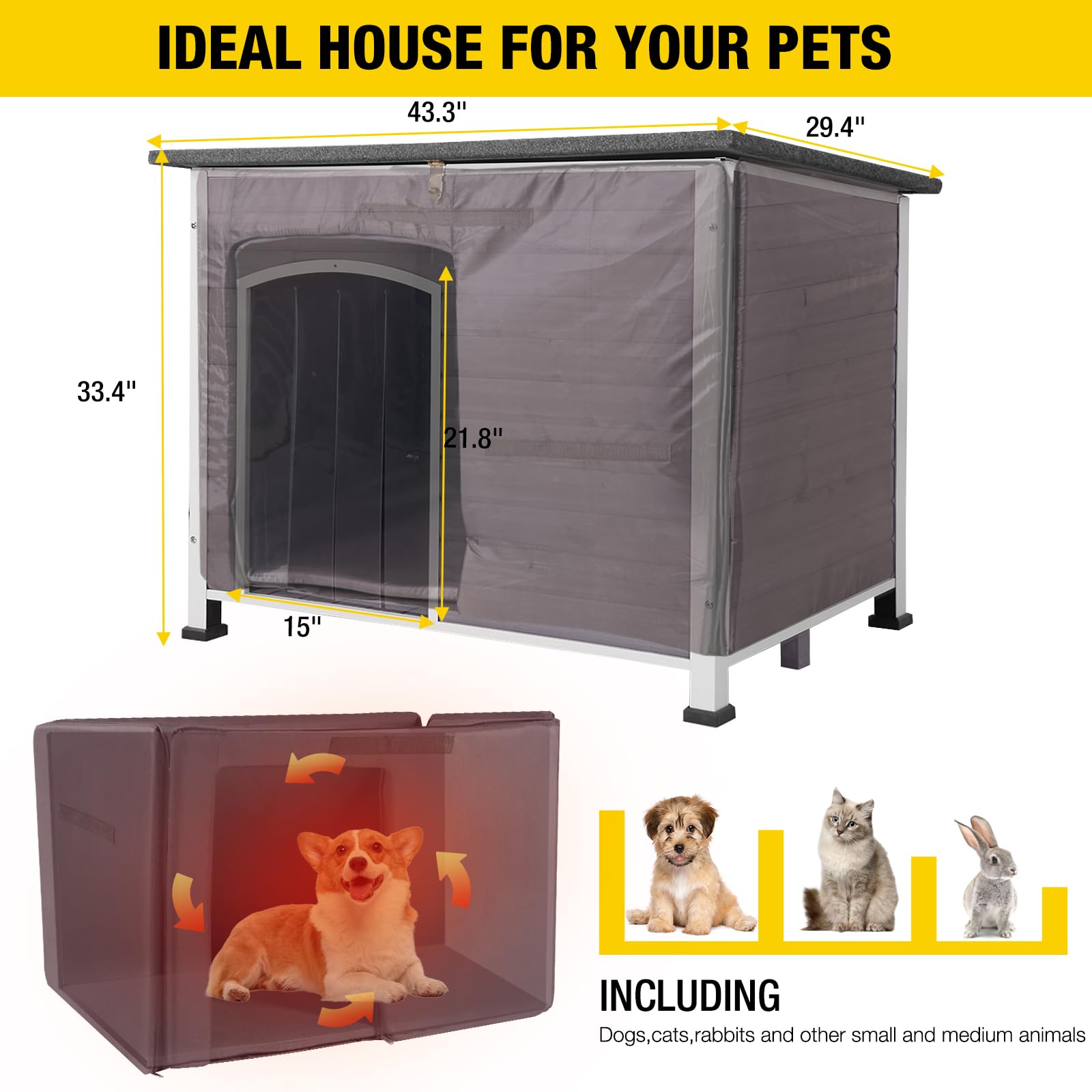 Aivituvin Insulated Dog House for Winter - Outdoor Dog Kennel with All-Around Iron Frame - 100% Insulated Guarantee - Perfect for Cold Weather Protection in Backyard, Patio, or Garden