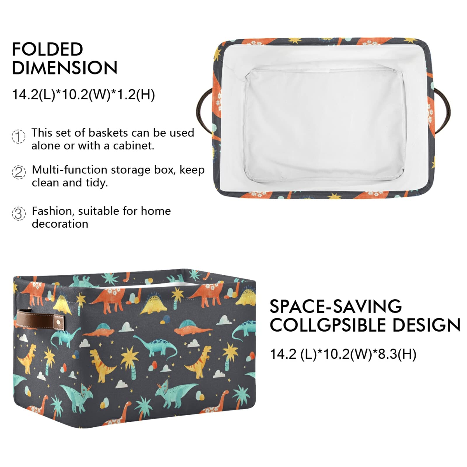 ALAZA Waterproof Dinosaur Toy Storage Basket - Set of 2 Cute Nursery Organizer Bins (14.2x10.2x8.3 Inches) for Baby Shower Gifts, Kids Room Decor & Playroom Organization - RB432