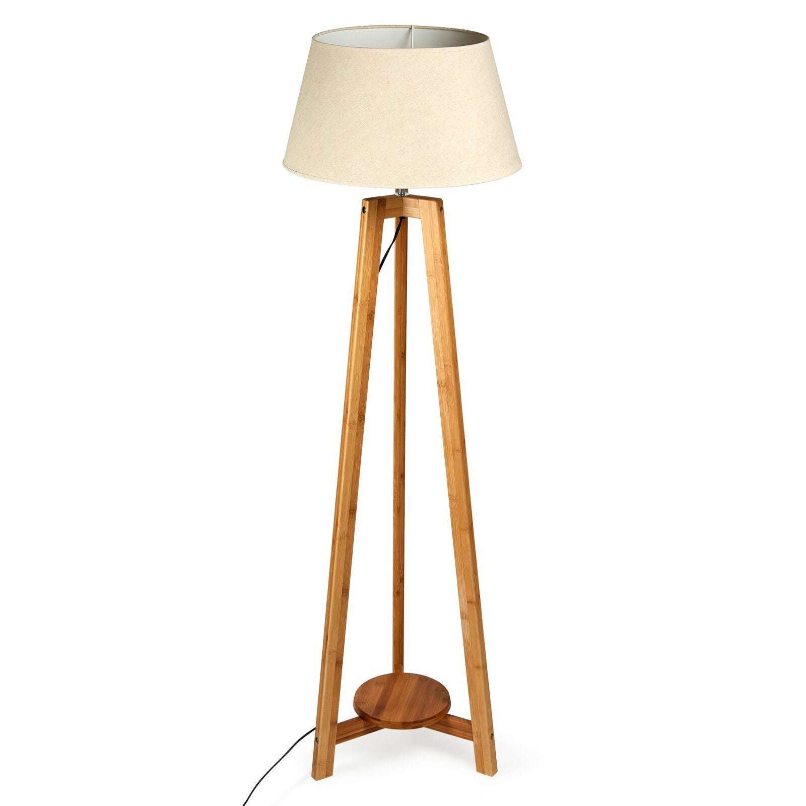 155cm Large Bamboo Wooden Tripod Floor Lamp with Beige Linen Shade - Modern Boho Lighting for Living Room, Bedroom & Office Decor