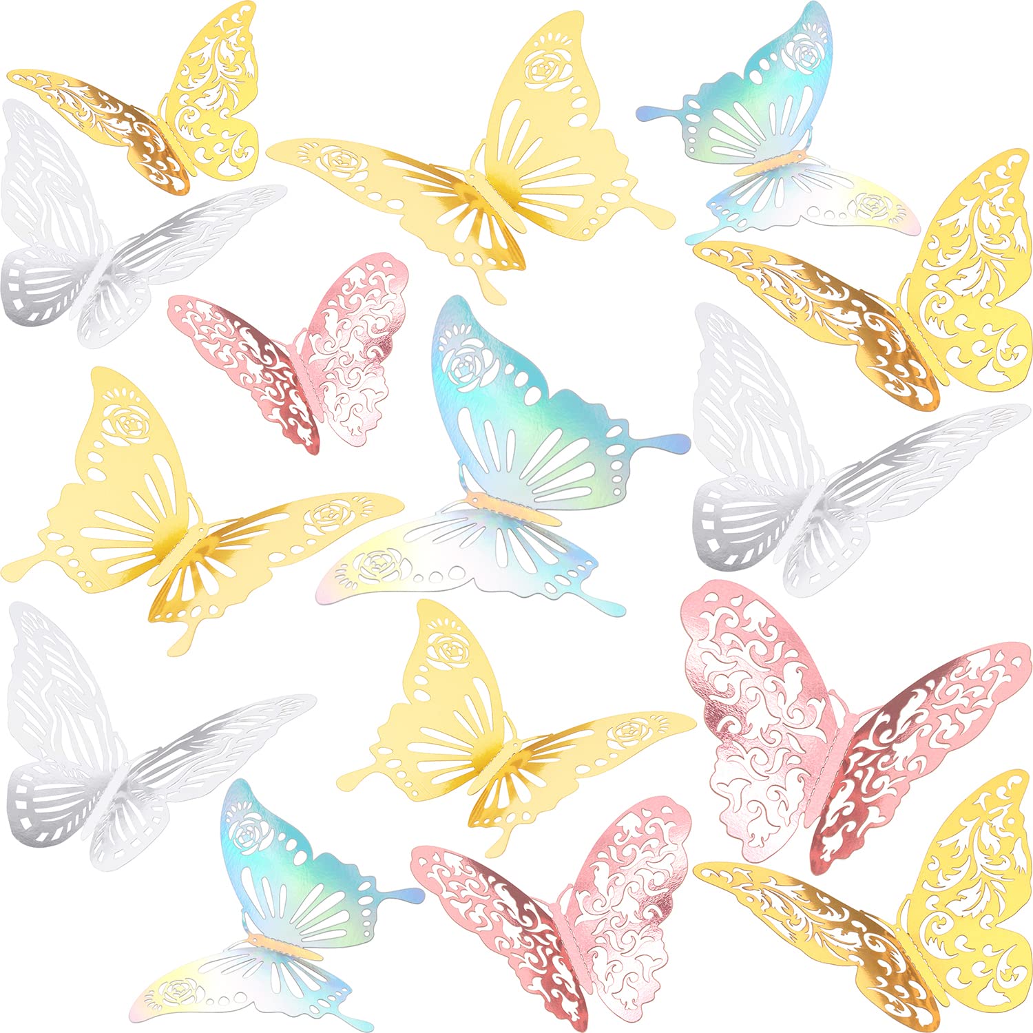 60Pcs 3D Butterfly Wall Stickers - 5 Metallic Patterns for Party, Nursery & Wedding Decor | DIY Cake & Room Decoration | Perfect for Kids Bedroom, Birthday Parties & Home Wall Art (Multicolor)