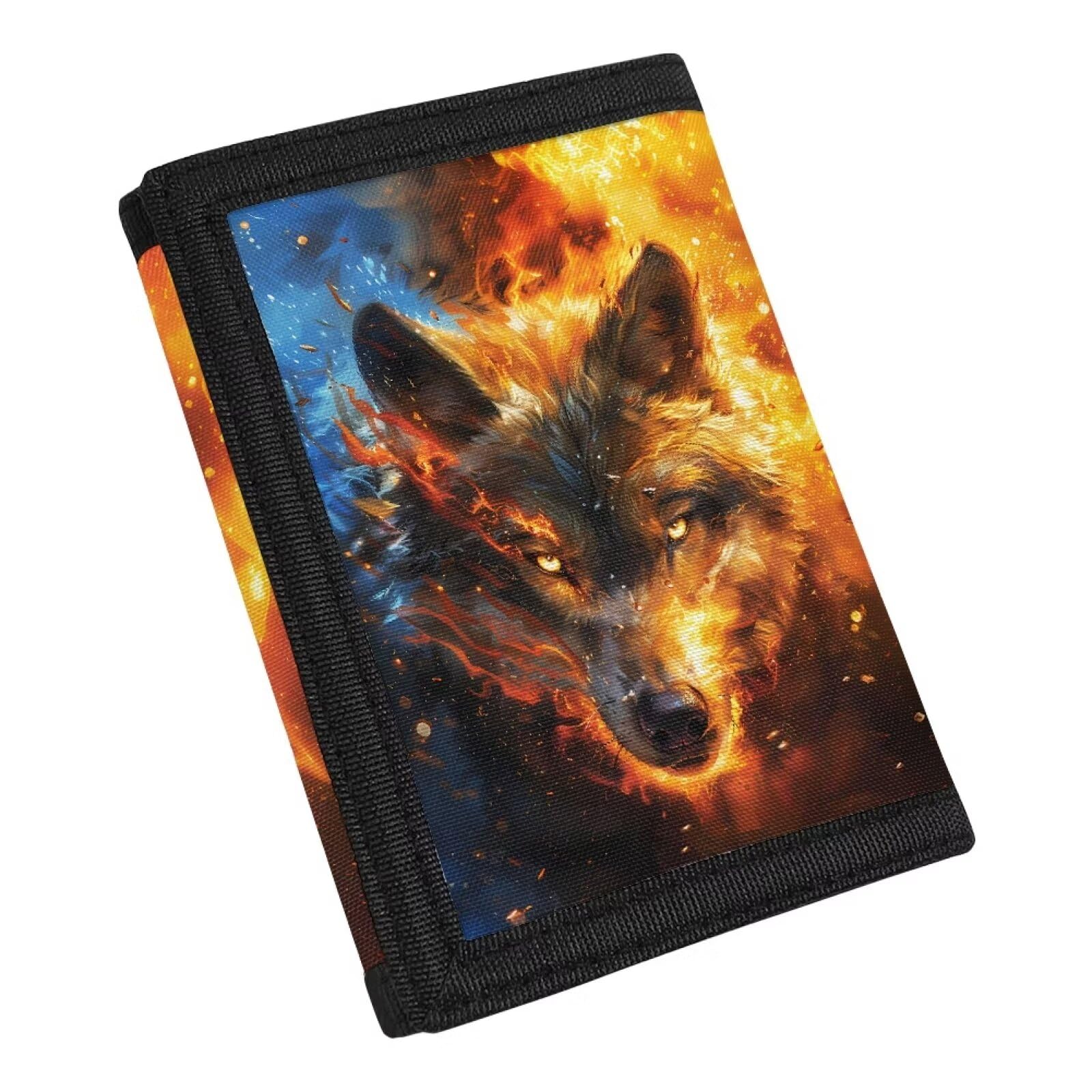 Dolyues Wolf Fire Kids Trifold Wallet for Boys - Leather Coin Purse & Money Holder - Perfect Gift for Birthday, Christmas (Great for School, Travel, and Everyday Use)