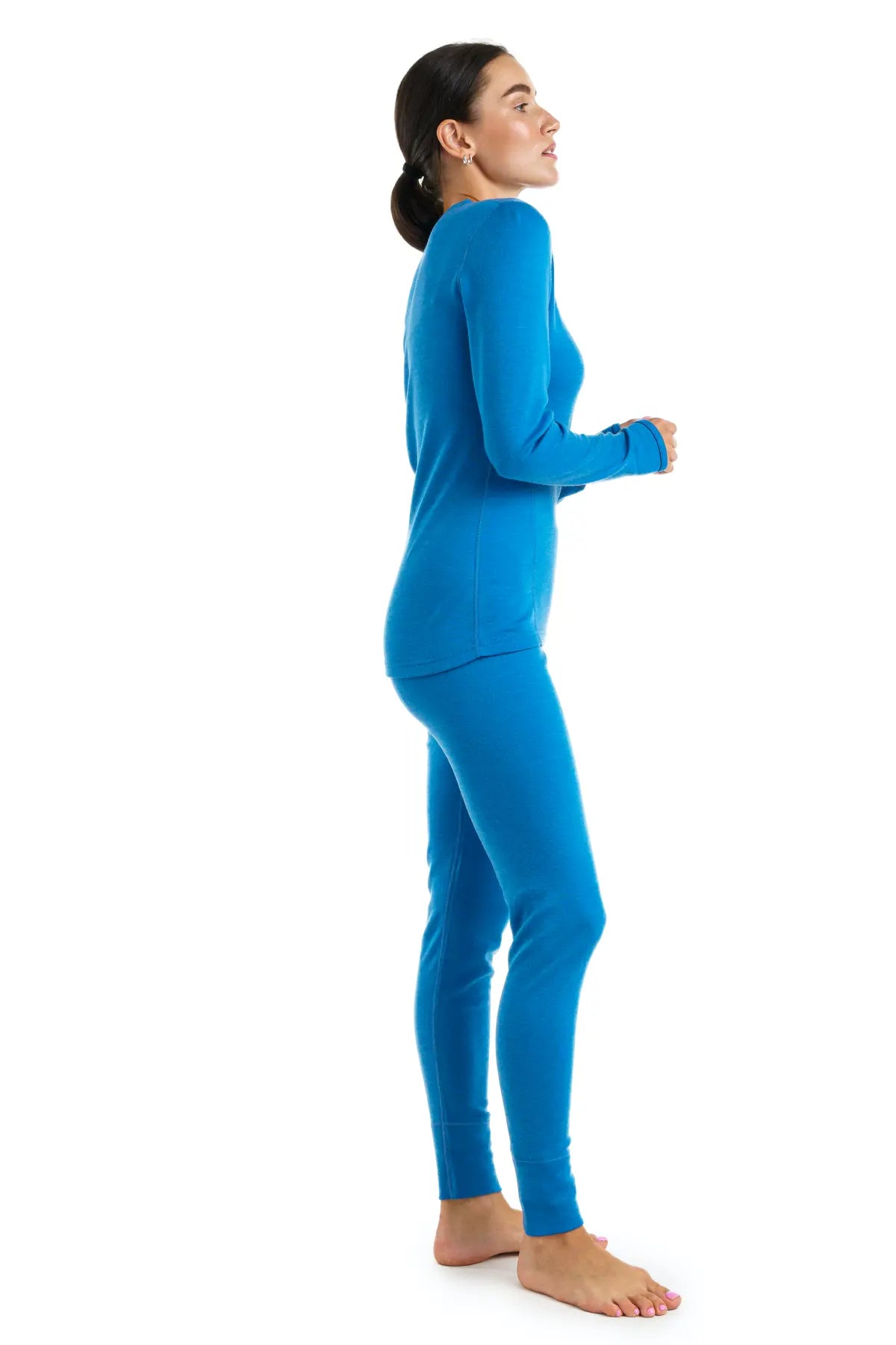 Women's Merino Wool Thermal Underwear Set 320 GSM - Ocean Blue | Warm Winter Base Layer for Skiing, Hiking & Outdoor Activities