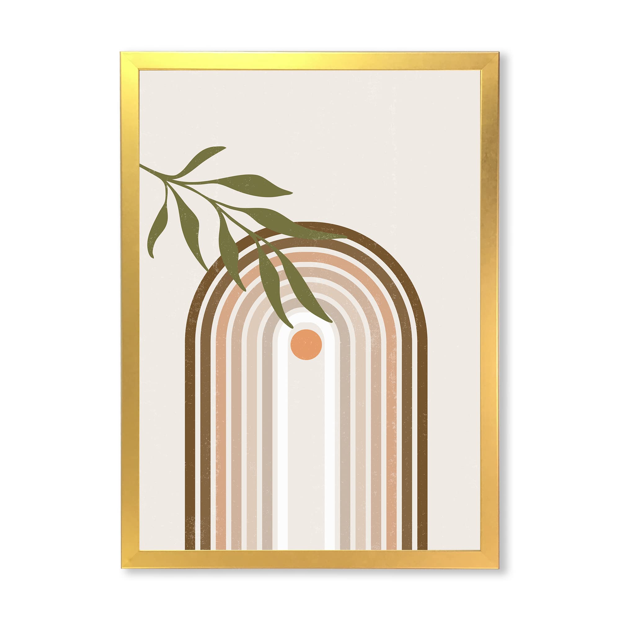 Abstract Sun and Moon with Green Leaf Modern Framed Wall Art - Contemporary Home & Office Decor for Living Room, Bedroom, or Workspace