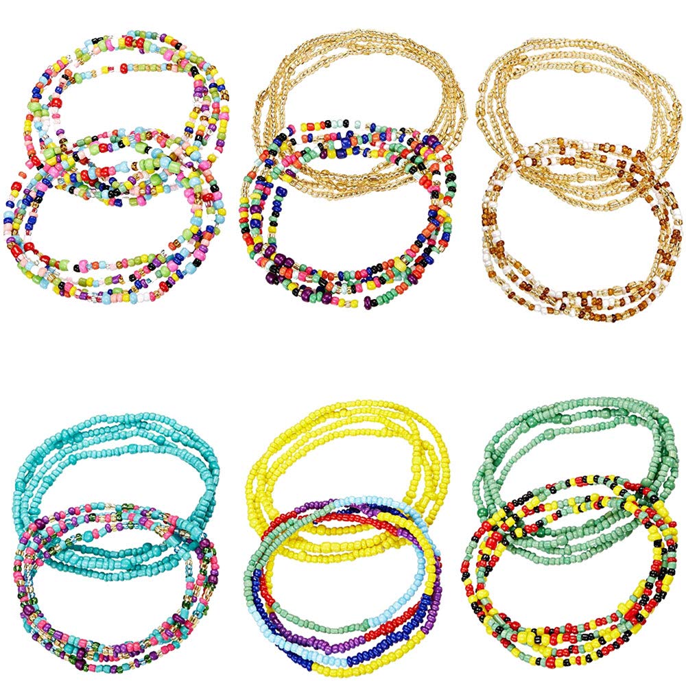 12 Pcs Waist Beads for Women - African Body Chains, Elastic Bikini Jewelry for Women & Girls - Colorful Summer Body Jewelry - Perfect for Beach Parties, Festivals & Boho Fashion