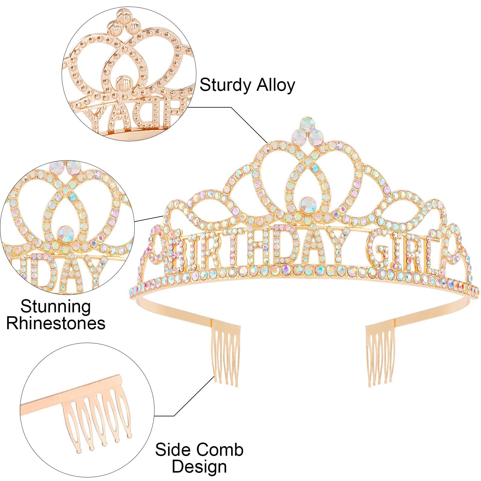 Sparkly Rhinestone Birthday Crown & Sash Set for Women - Elegant Birthday Tiara Headband with Hair Accessories - Perfect for Birthday Girl Decorations, Parties, Photo Shoots & Special Occasion Gifts