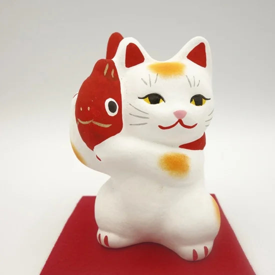 Nagahama Doll Japanese Maneki Neko (Beckoning Cat) White Lucky Cat Figure - Authentic Japanese Good Luck Charm for Home & Office Decor