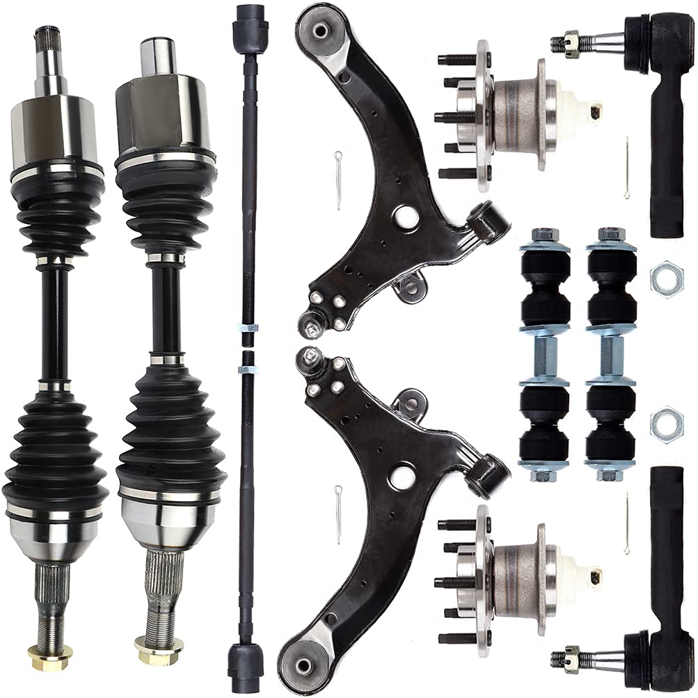 12-Piece Front Suspension Kit - CV Axle Shaft, Tie Rods, Control Arm, Ball Joint, Sway Bar Links & Wheel Hub Bearing Assembly Replacement for Buick, Chevy, Pontiac | Complete Front End Repair Solution for Smooth Ride & Handling
