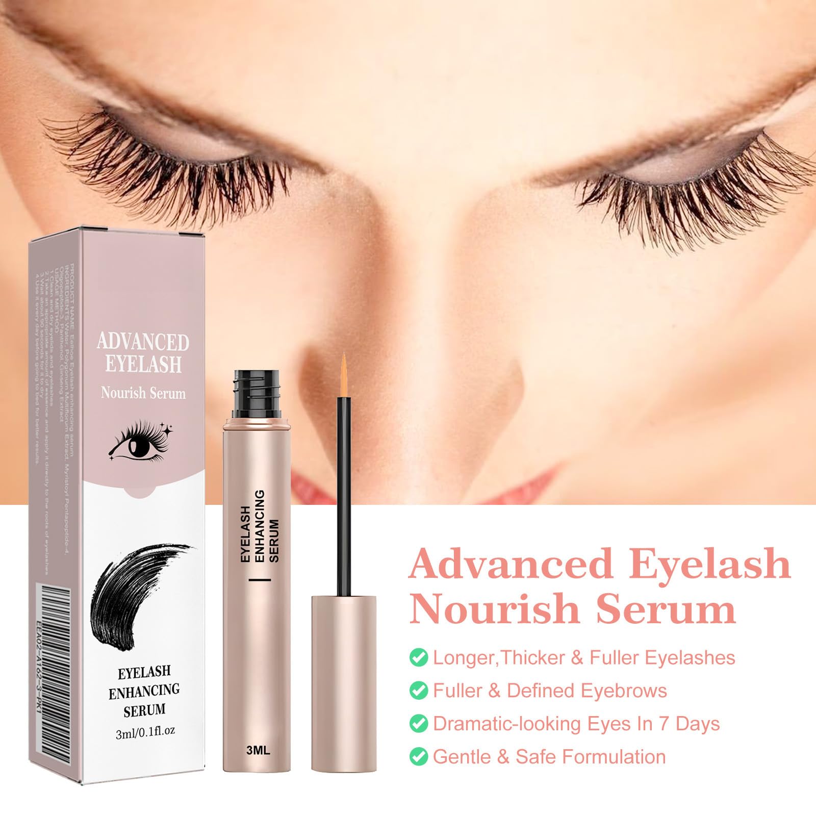 Best Eyelash Growth Serum for Longer, Thicker Lashes – Peptide-Infused Formula – Hormone-Free Lash & Eyebrow Enhancer – Fast Results in 4 Weeks – Perfect for Nighttime Routine & Special Occasions