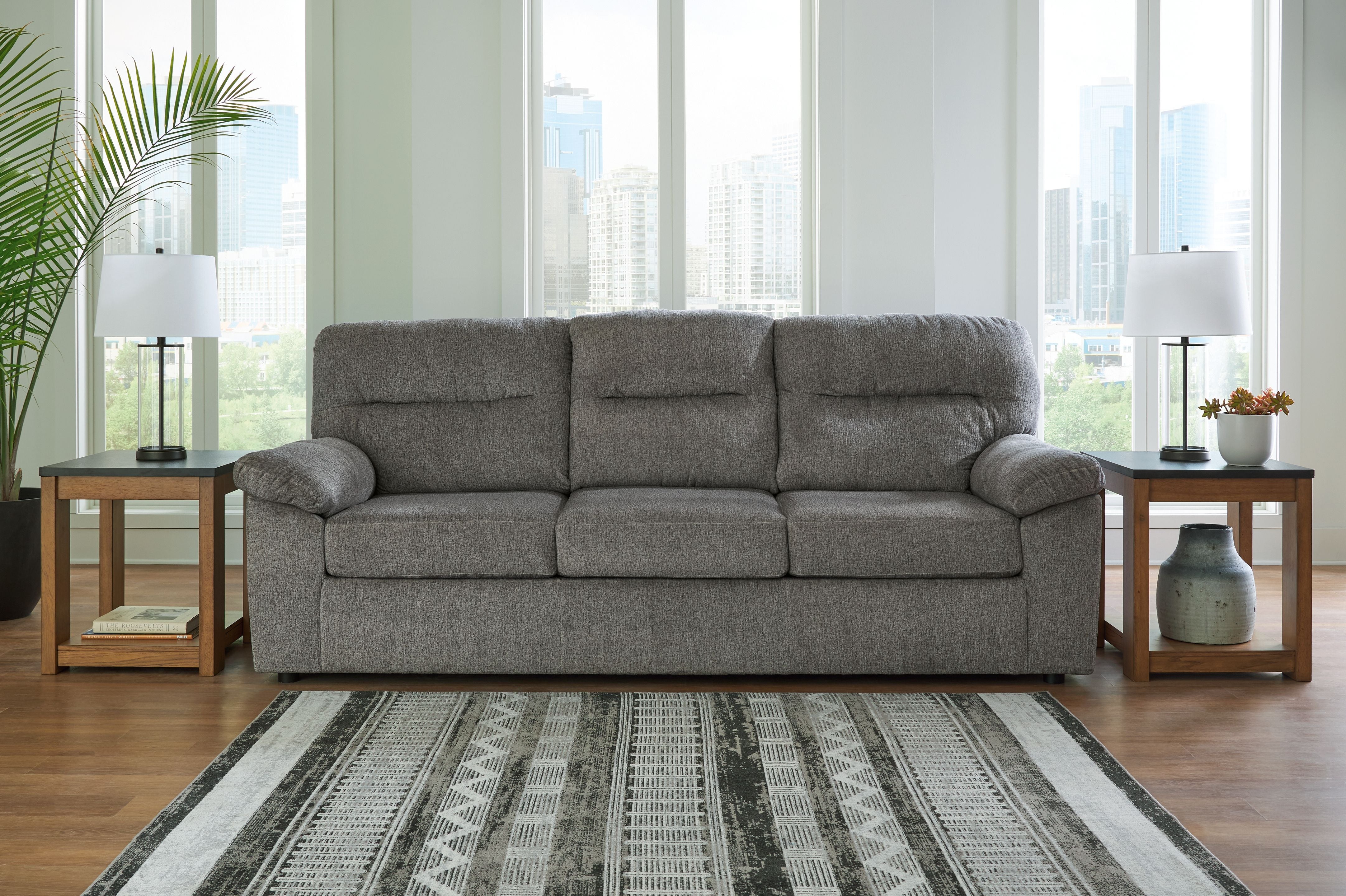 Bindura Mineral Sofa with Drop Down Table - Modern Convertible Sectional Couch for Small Spaces, Living Room, and Home Office