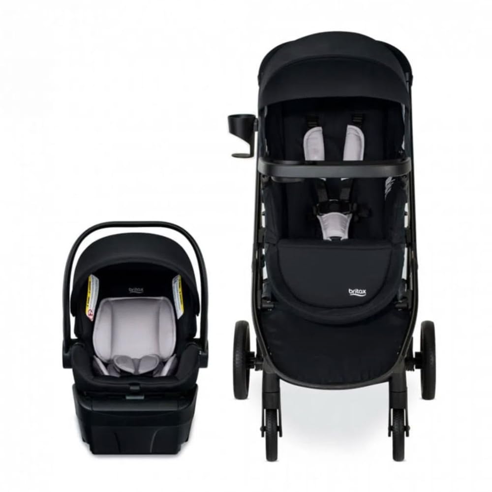 Britax Willow Brook Baby Travel System - Infant Car Seat & Stroller Combo with Aspen Base | ClickTight Technology | RightSize System | 4 Ways to Stroll (Onyx Glacier) | Perfect for Newborns, Shopping Trips & Family Outings