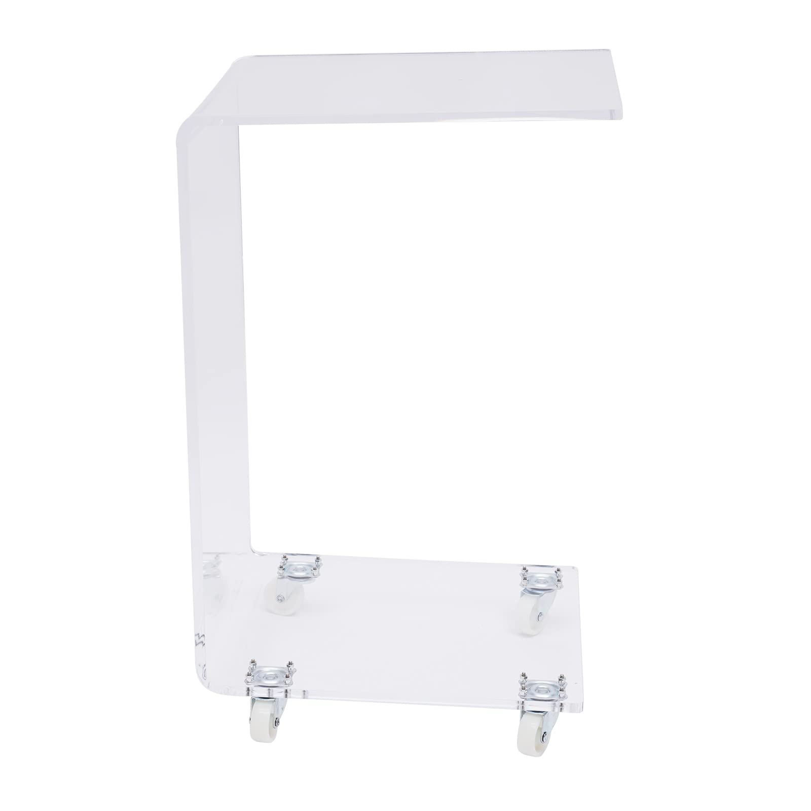Clear Acrylic C-Shaped Side Table with Wheels - Modern Movable Coffee Table & Nightstand for Living Room, Bedroom, Office - Decorative End Table & Removable Bedside Furniture for Small Spaces