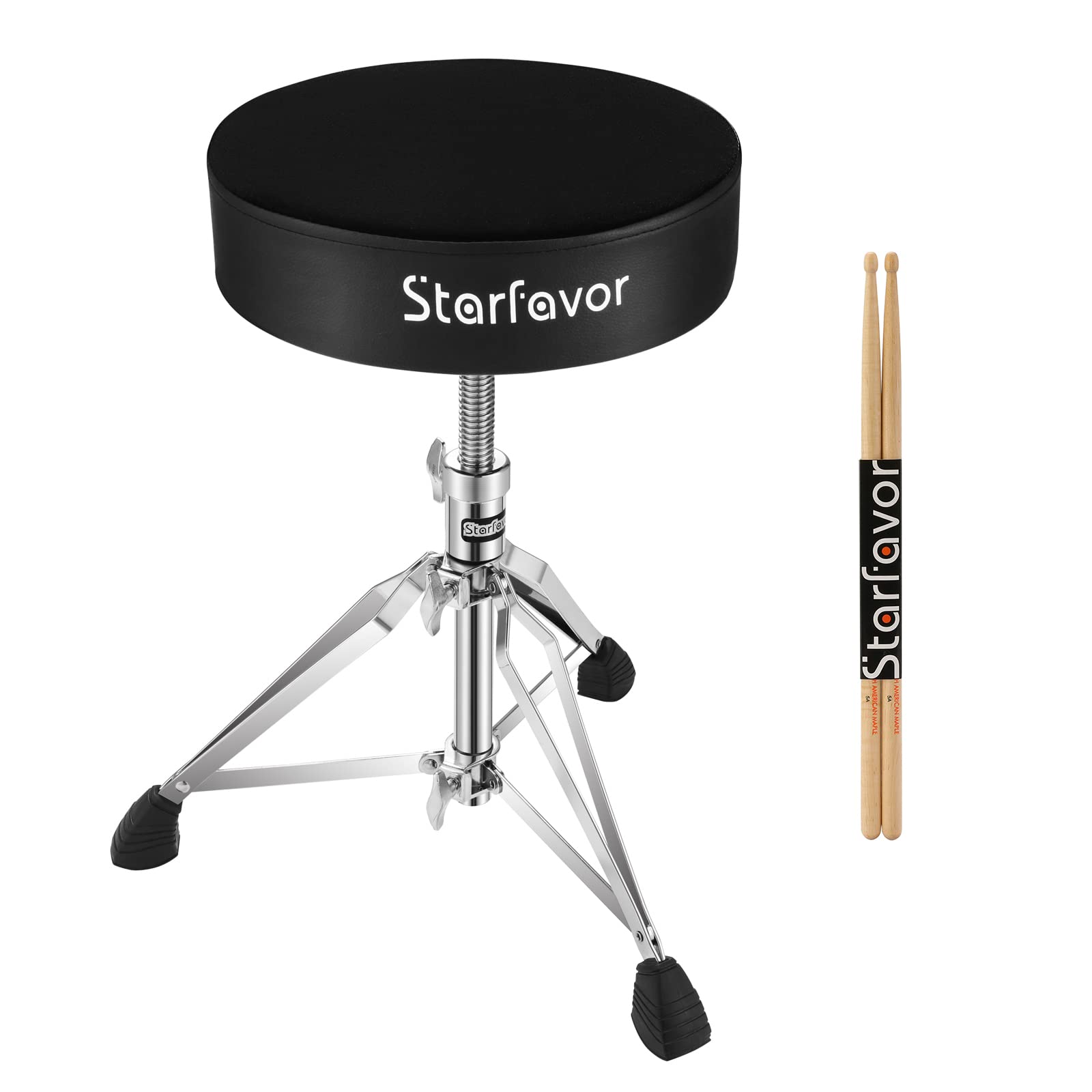 Starfavor Drum Practice Pad with Snare Stand & Adjustable Drum Throne Set - Includes 5A Drumsticks for Home Practice, Studio Sessions & Live Performances