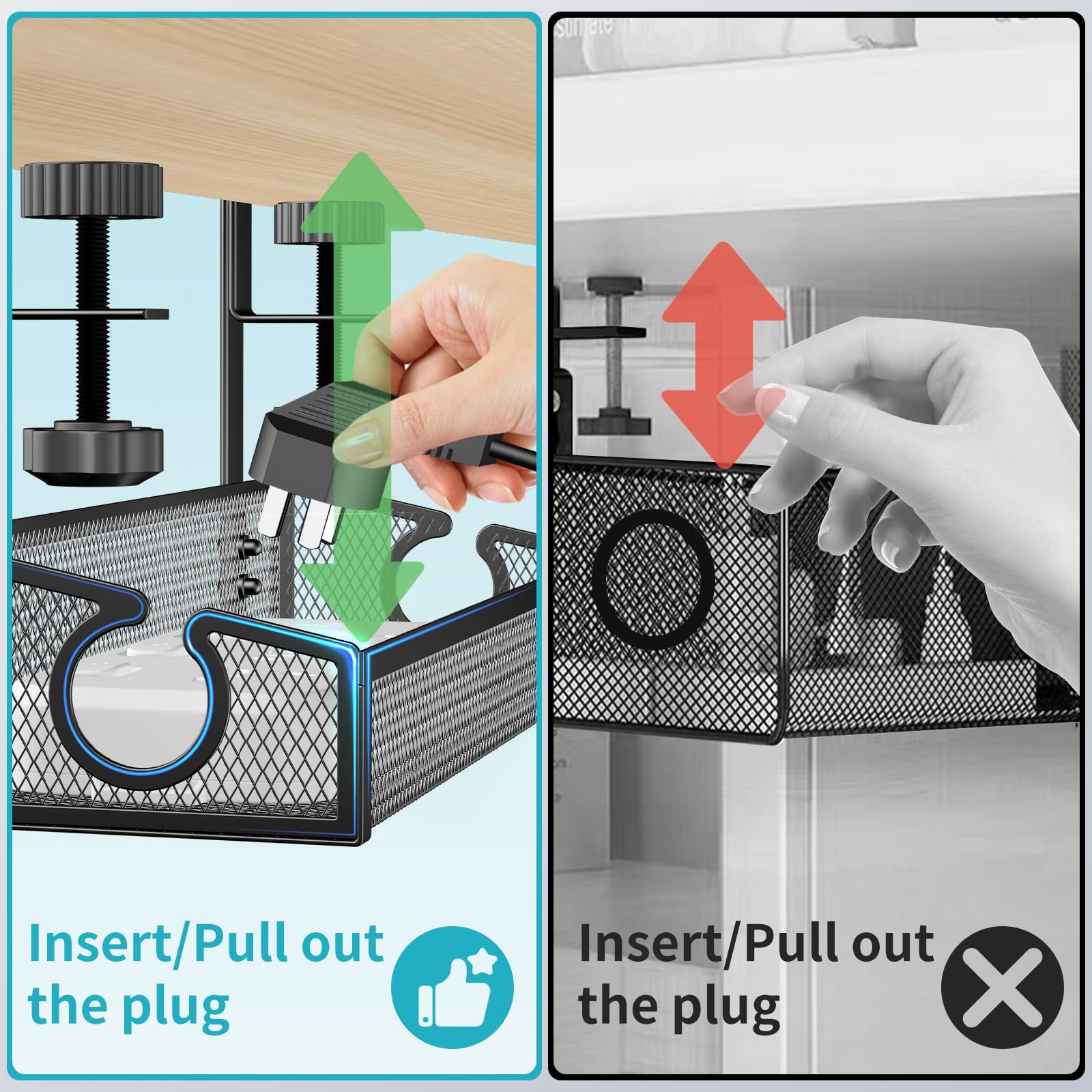 Under Desk Cable Management Tray - Black No Drill Wire Organizer with Clamp for PC & Office Accessories | Perfect for Home & Workspace Organization to Keep Cords Neat & Tangle-Free