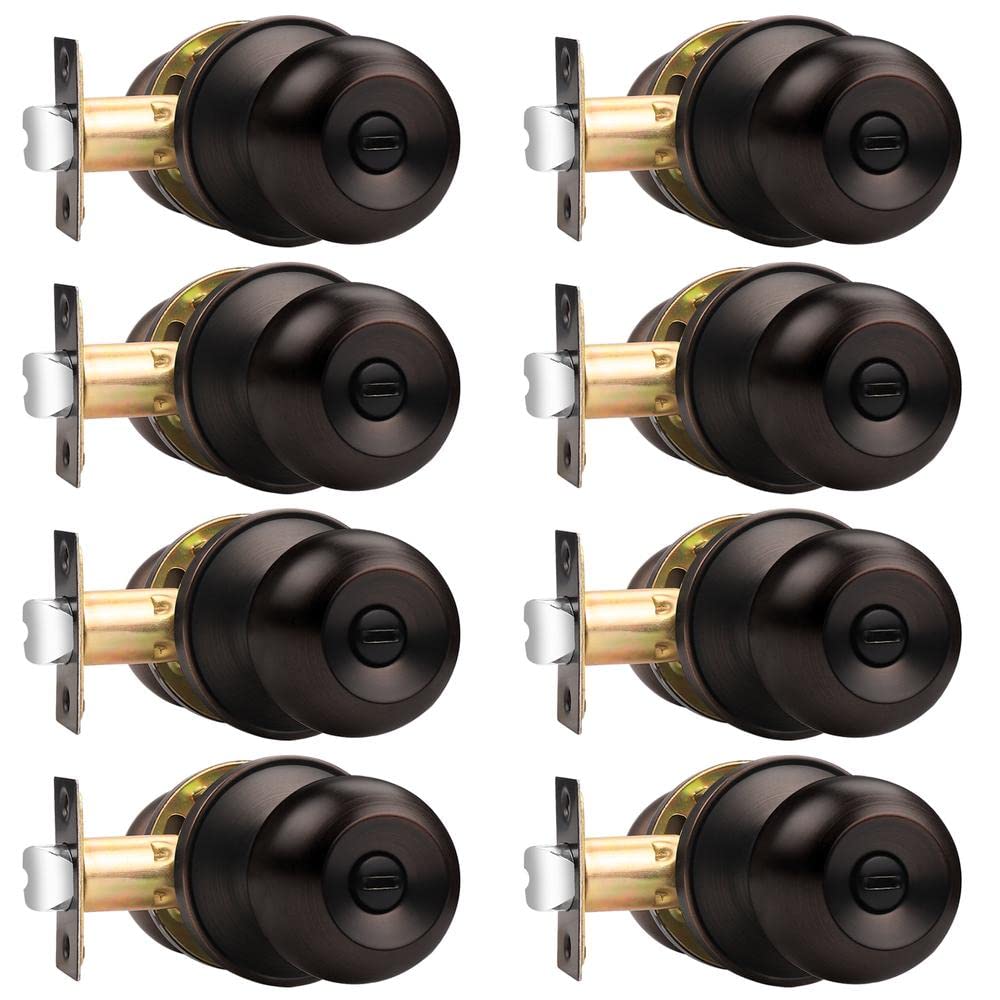 Probrico 8 Pack Oil Rubbed Bronze Interior Door Knobs with Privacy Lock - Bedroom & Bathroom Door Handles for Standard Doors - Perfect for Home, Office, and Rental Properties