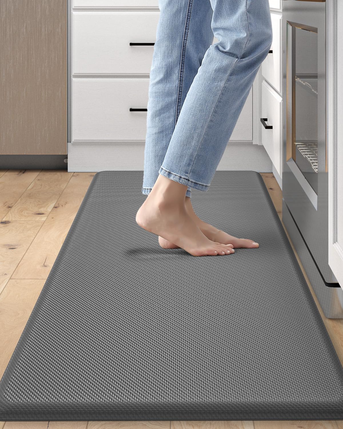 DEXI Anti-Fatigue Kitchen Mat - Non-Slip Waterproof Standing Floor Rug for Comfort - 48x20 Inch Cushioned Mat for Kitchen, Office, Laundry & Sink Areas - Grey - Perfect for Long Standing & Wet Floors