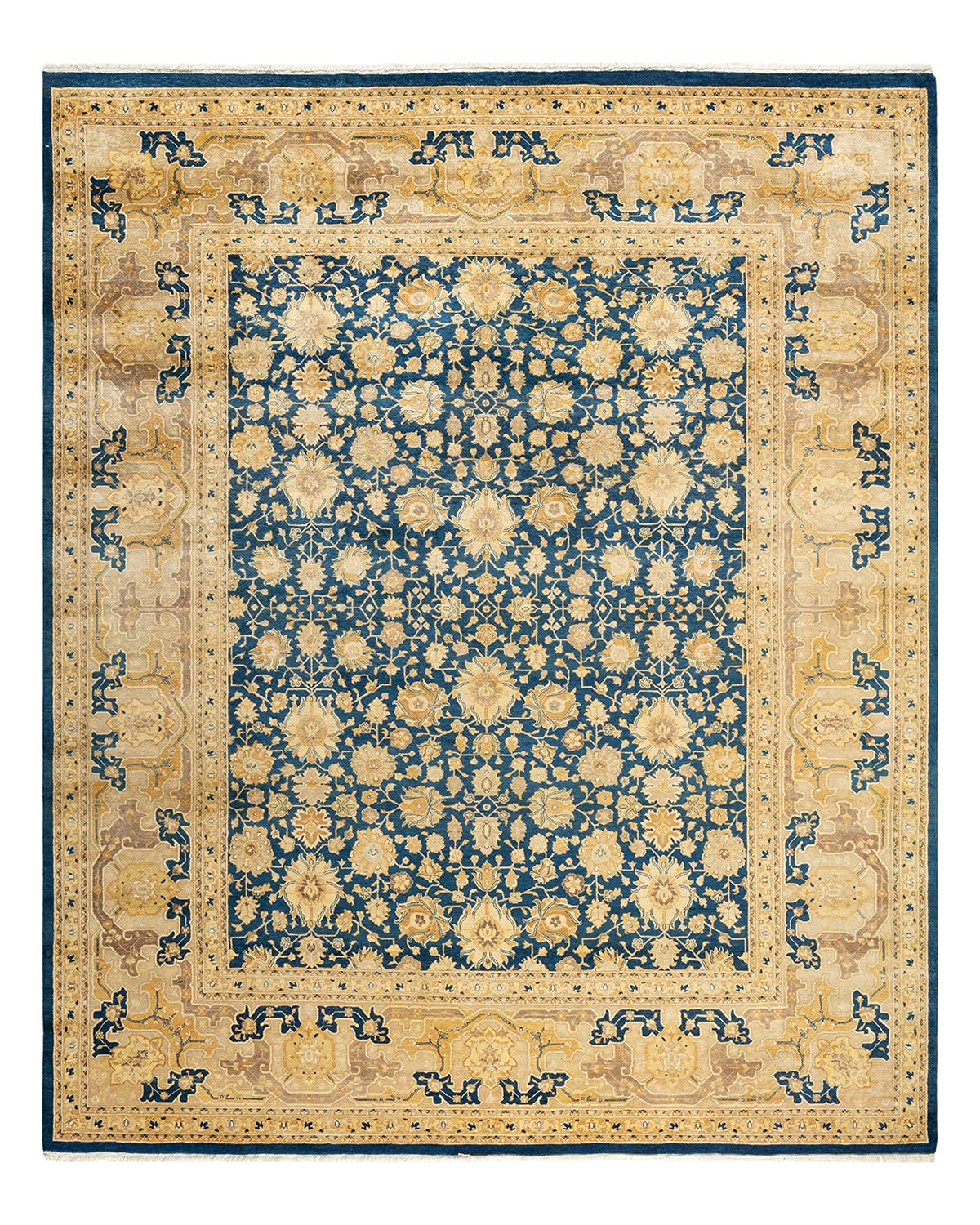 Handmade Traditional Floral Mogul Blue Wool Area Rug 8x10 - One of a Kind Hand-Knotted Solo Rugs for Living Room, Bedroom & Home Decor