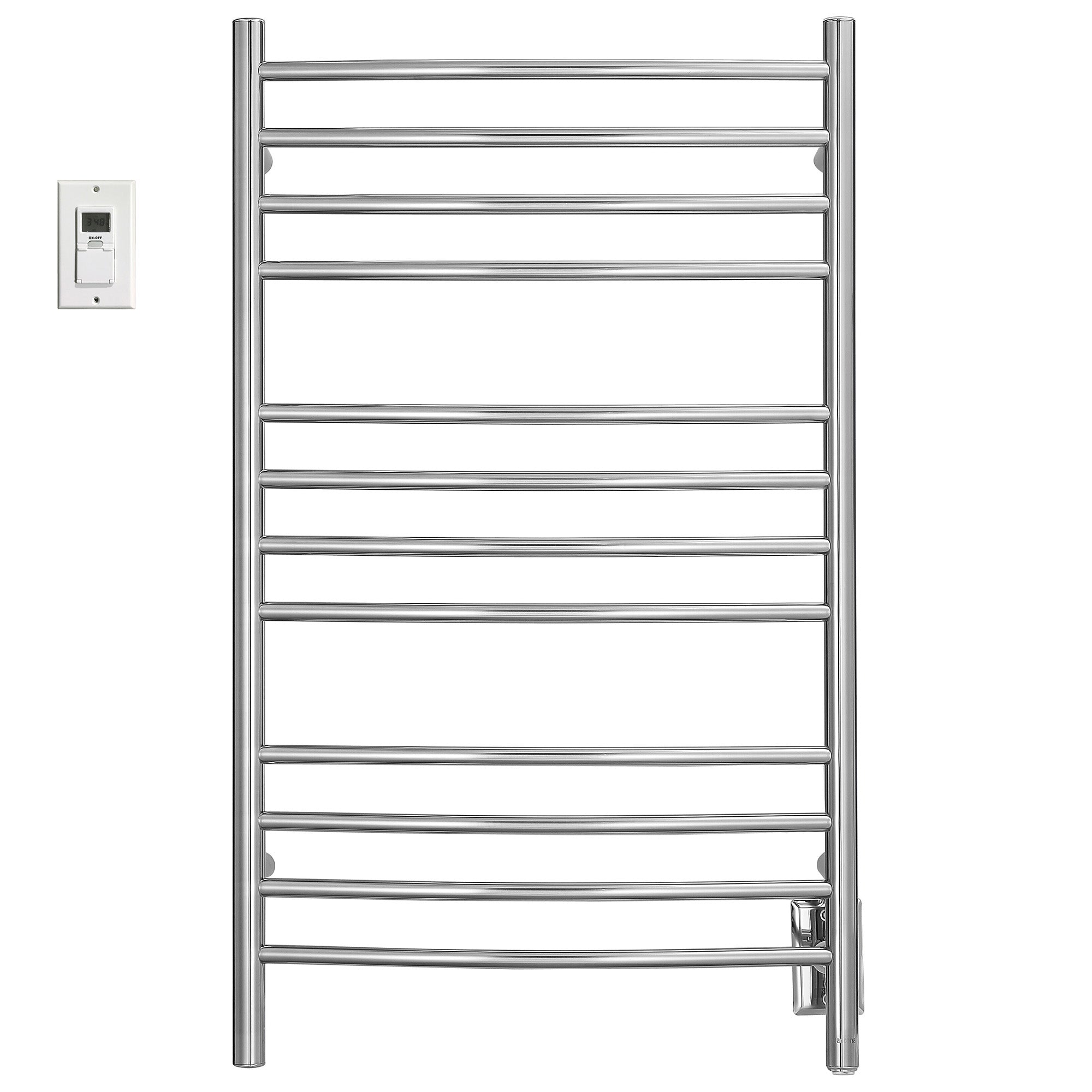Lustra Dual 12 Curved Bar Towel Warmer - Hardwired & Plug-in Polished Stainless Steel with Digital Timer - Perfect for Bathrooms, Spas & Luxury Homes