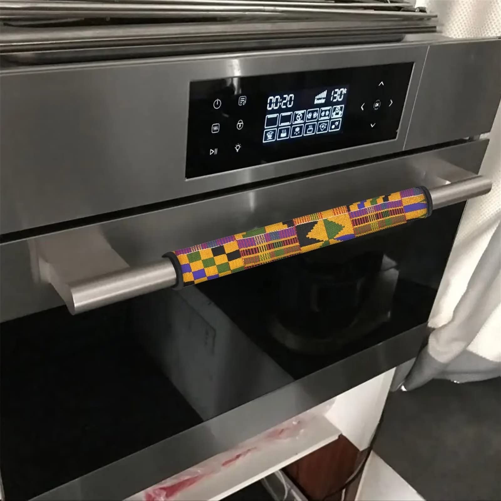 SEANATIVE African Kente Print Refrigerator Handle Covers - Set of 2, Microwave & Dishwasher Armrest Protectors, Ethnic Style Fabric for Kitchen Appliances - Perfect for Home Decor & Cultural Style Kitchens