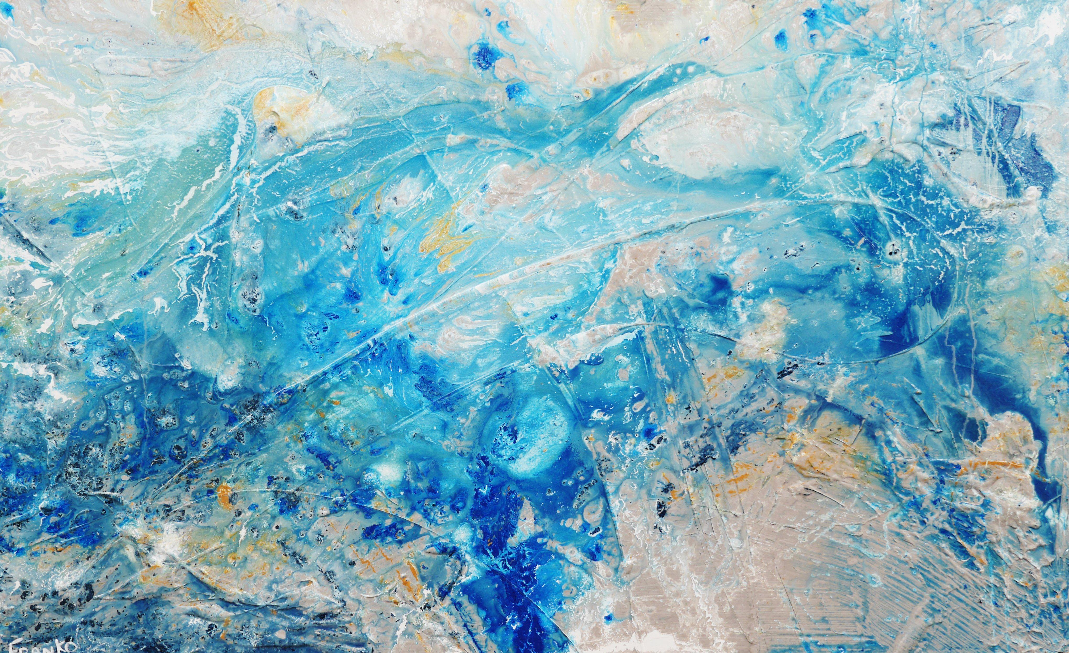 Oceanic Reef 160cm x 100cm Blue and Cream Abstract Canvas Wall Art - Modern Home Decor for Living Room, Bedroom & Office