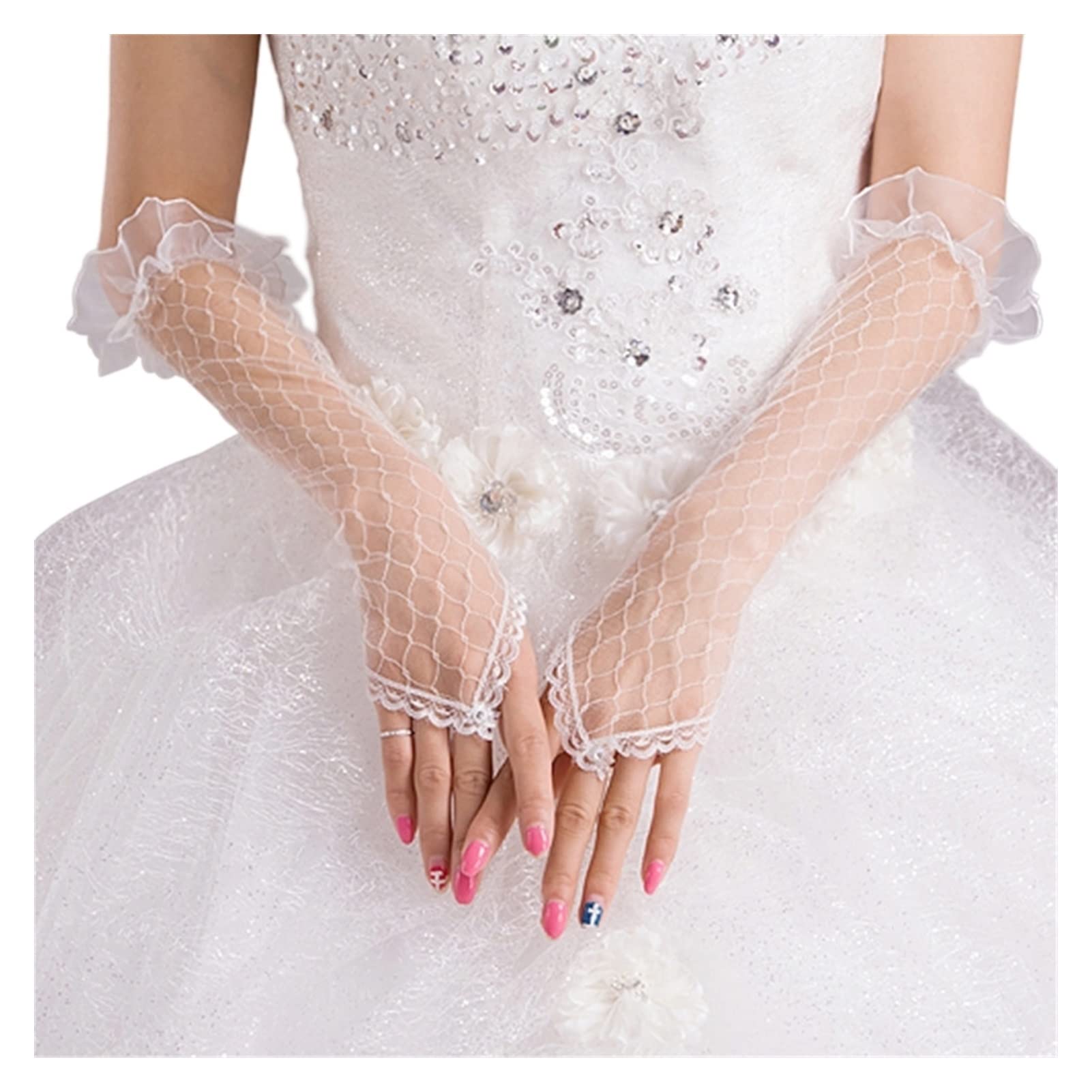 Summer Sun Protection Gloves for Women - Lace Mesh Fingerless Elbow Length Bridal Gloves | Perfect for Weddings, Parties & Outdoor Events
