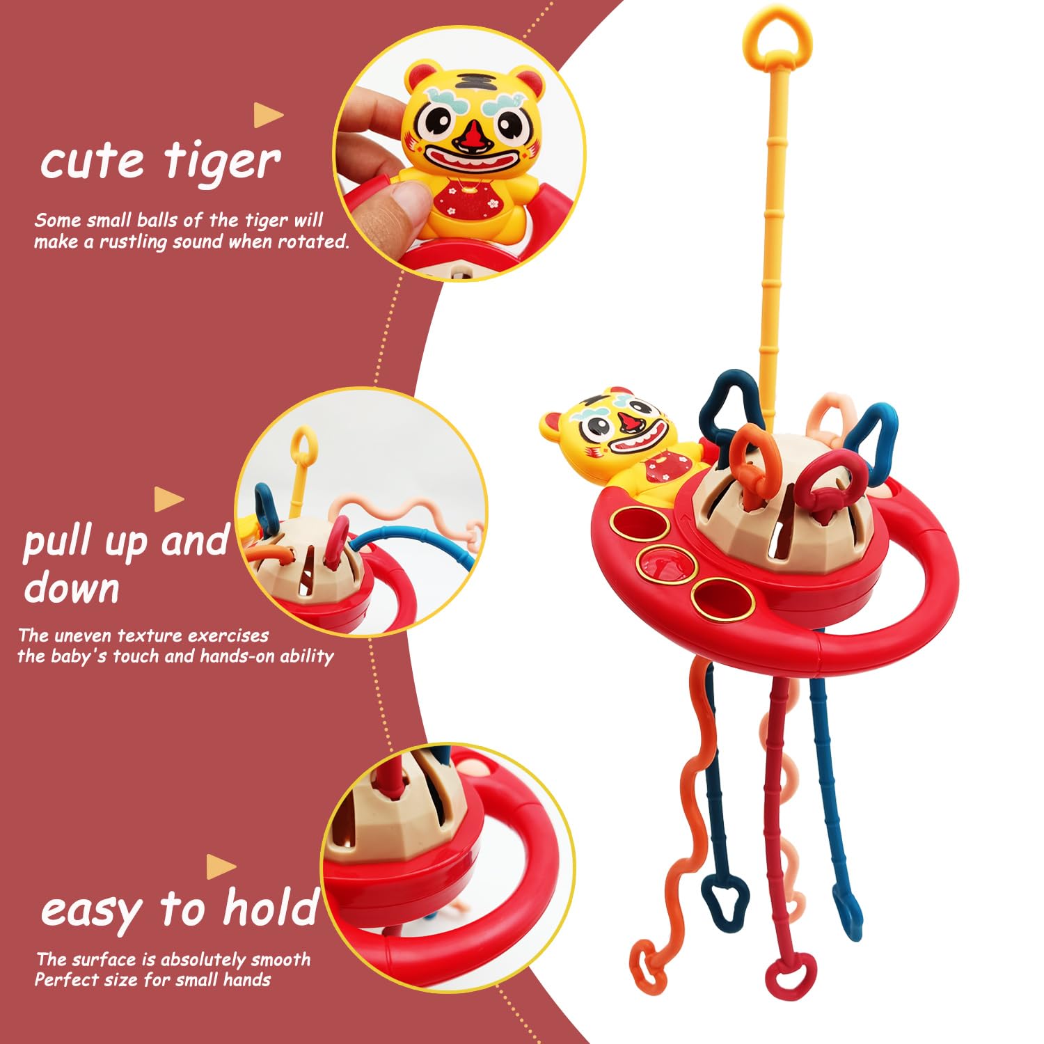 Montessori Toys for Babies 18 Months - Sensory Learning Toys for Toddlers 1-2 Years Old, Food-Grade Soft Silicone Pull String Fidget Teething Toy, Perfect for Bath, Travel, and Early Education (Tiger Design)