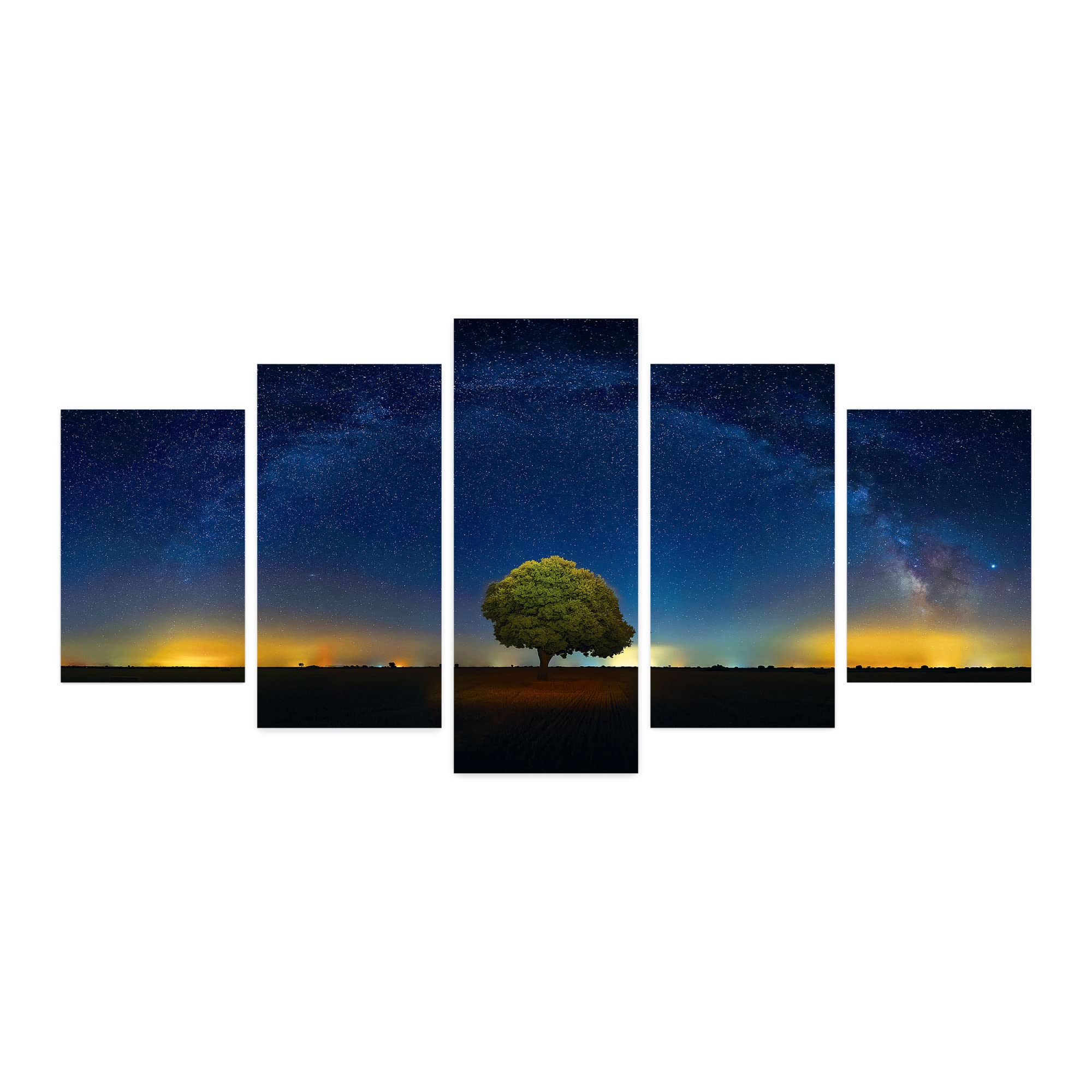 Ambesonne 5-Panel Starry Sky Acrylic Wall Art - Milky Way Nightscape with Spring Tree, 60