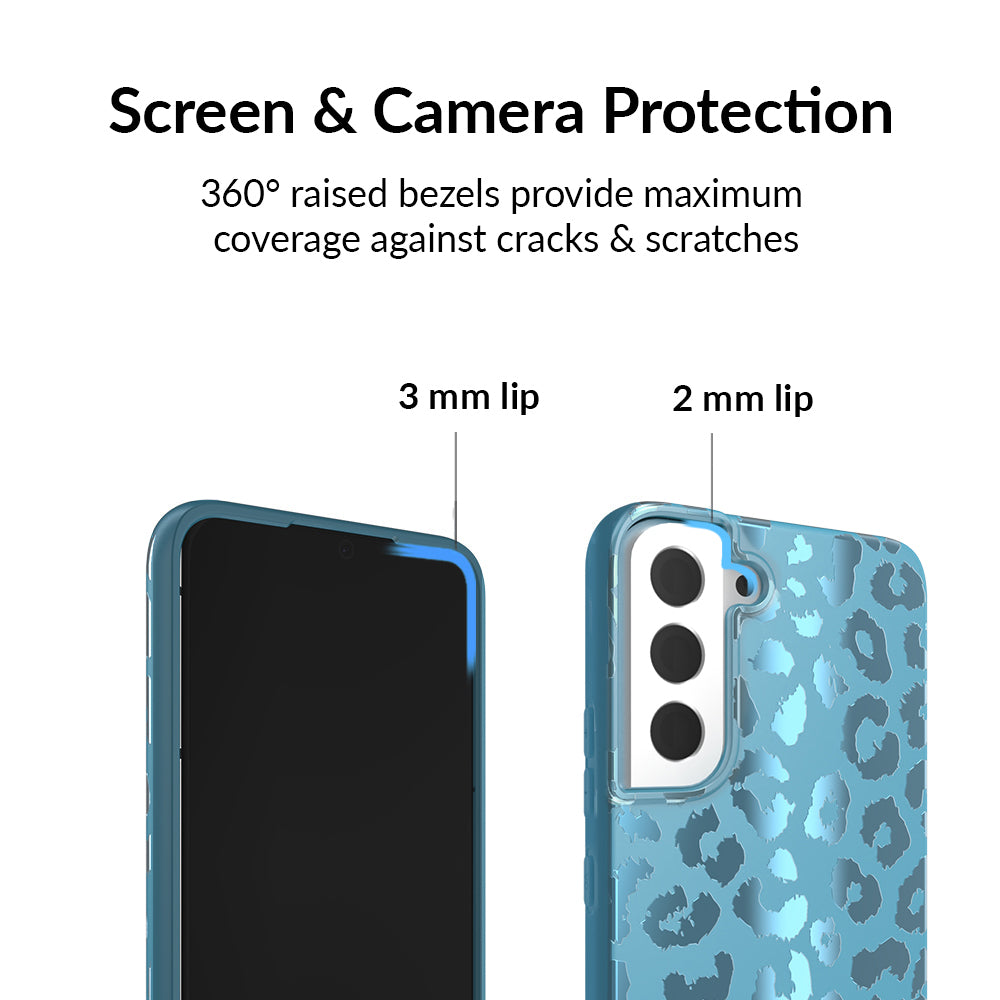 Blue Sapphire Leopard Print Samsung Phone Case - Protective Slim Fit Cover for Galaxy S21/S22/S23 - Stylish Animal Print Design for Women & Men - Perfect for Daily Use, Travel & Gifts